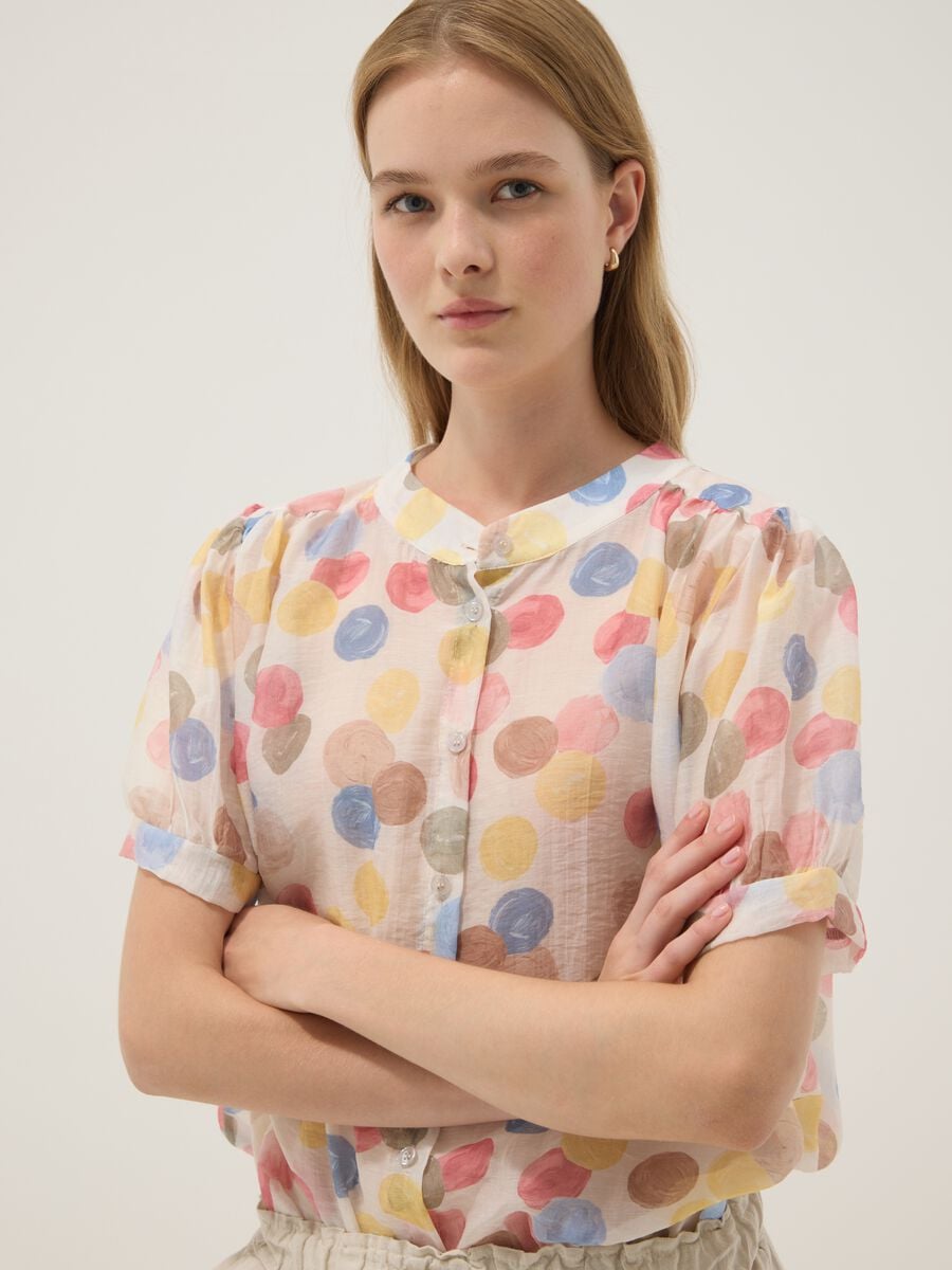 Multicolour lyocell-blend blouse with short sleeves_2