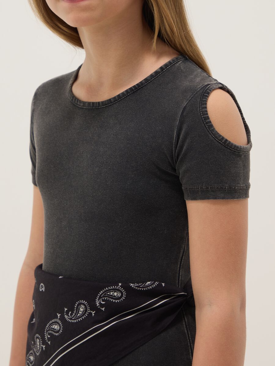 Black stretch cotton dress with shoulder cut-out_2