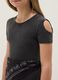 Black stretch cotton dress with shoulder cut-out_2