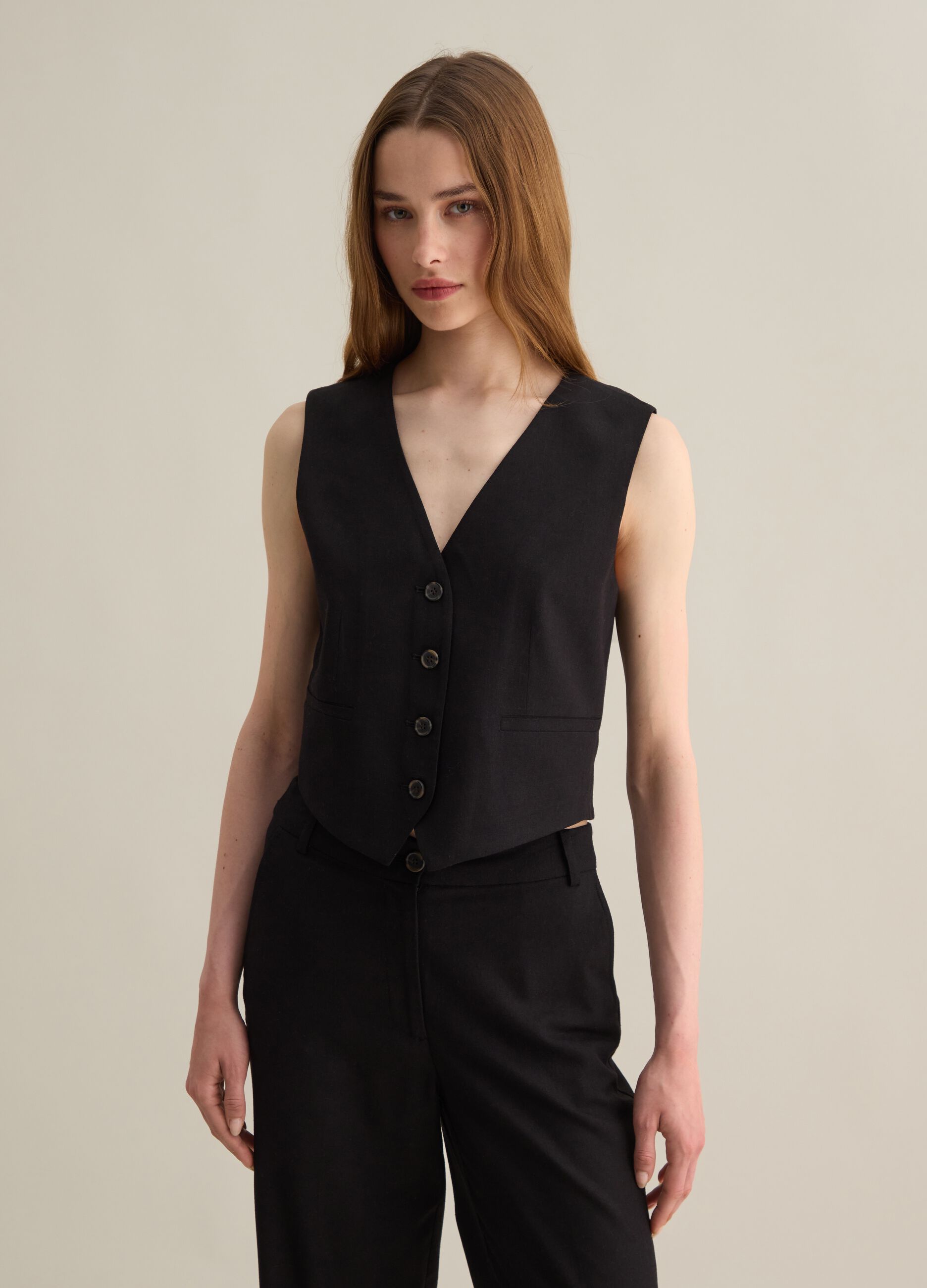 Gilet da donna in misto viscosa nero regular fit