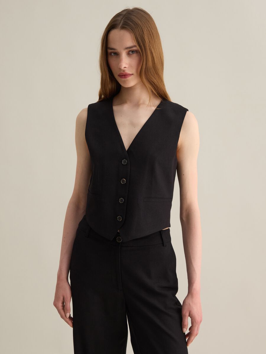 Black Waistcoat in Viscose and Cotton Blend by Piombo_0