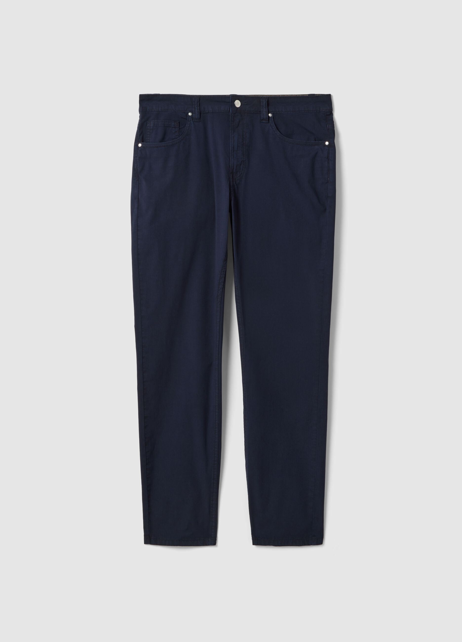 Slim Fit Stretch Cotton Blue Trousers