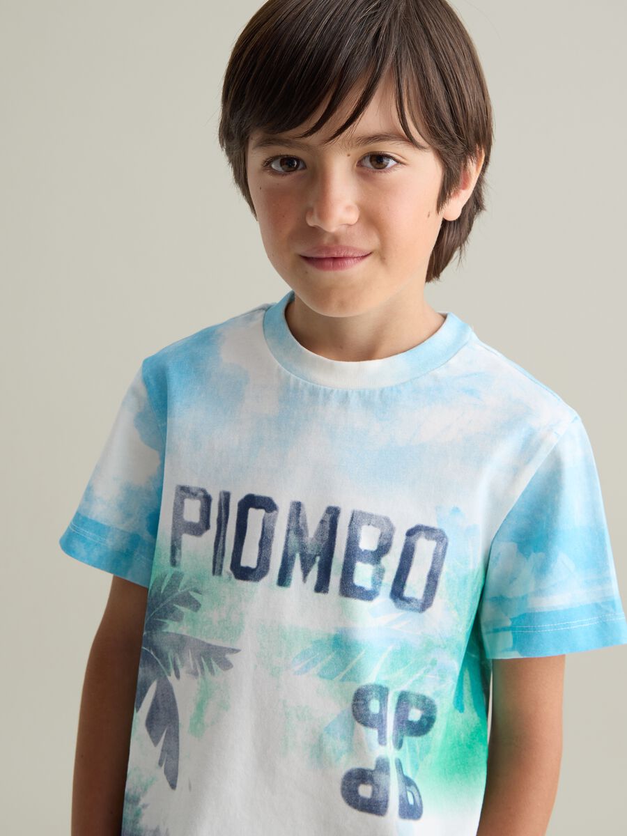 Light blue and blue dip-dye T-shirt with logo and palms print_1