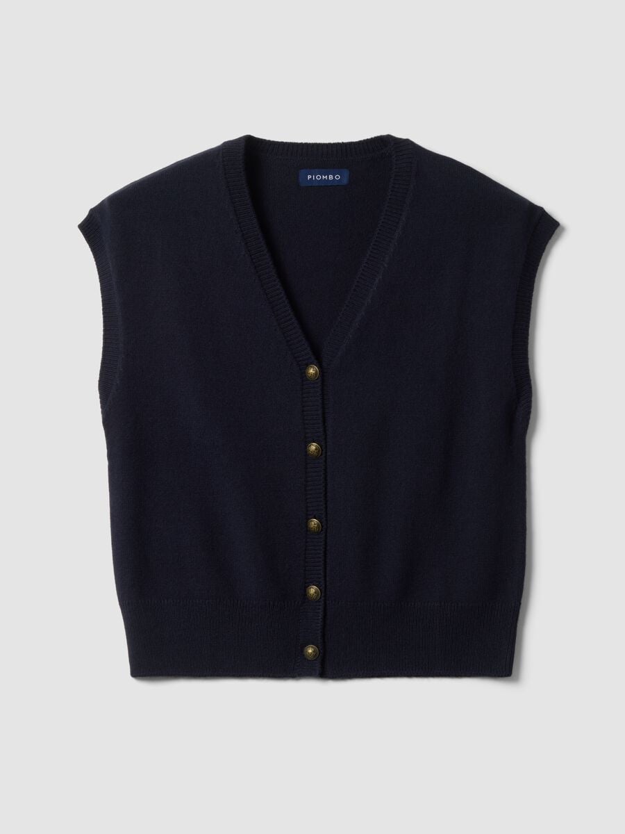 Blue deep V-neck oversized button-up gilet_4