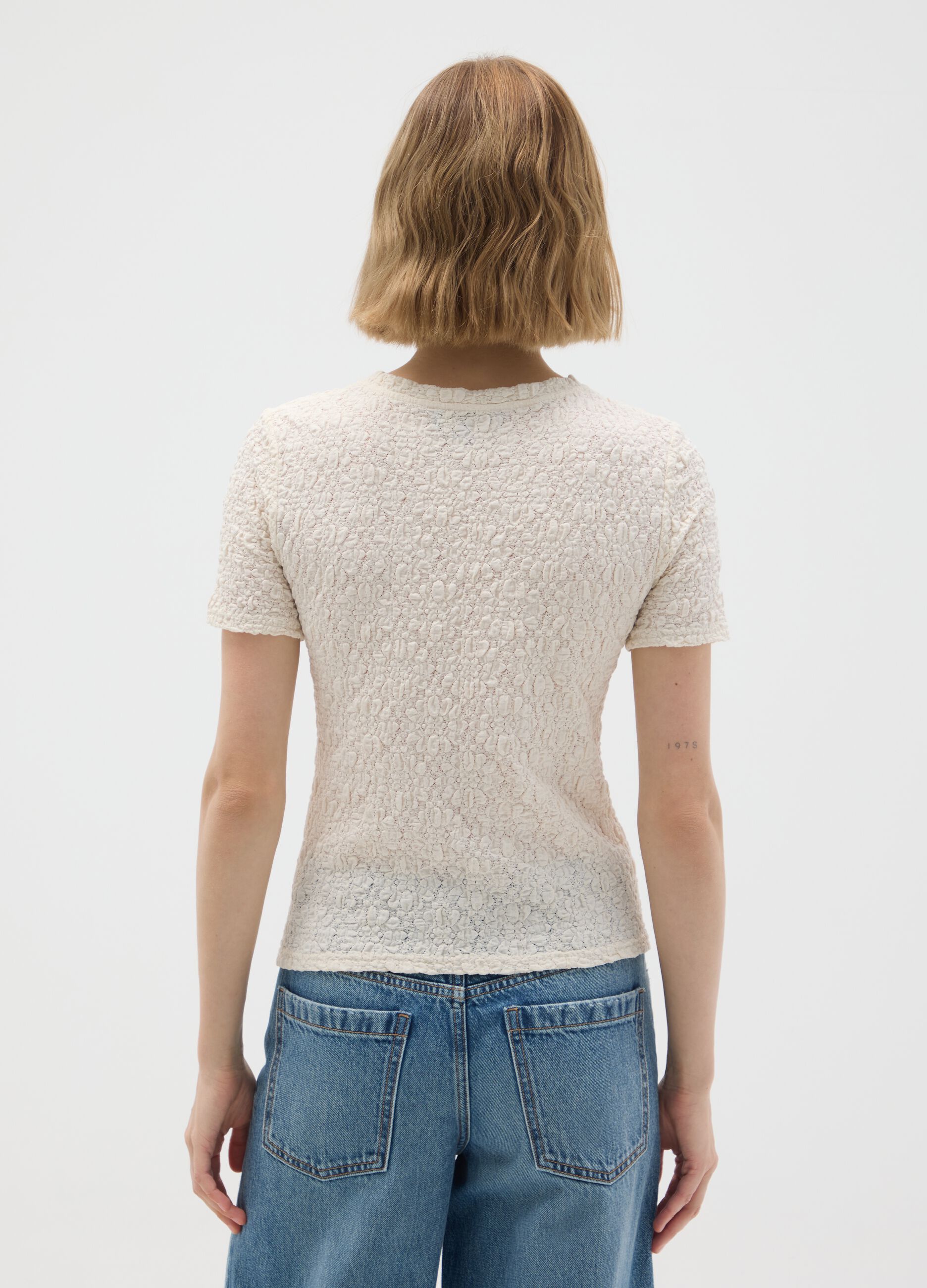 Beige regular fit cotton blend t-shirt