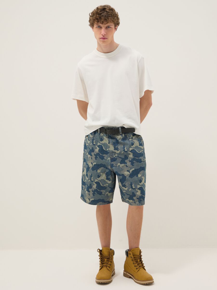 Blue pure cotton denim skater-fit shorts_0
