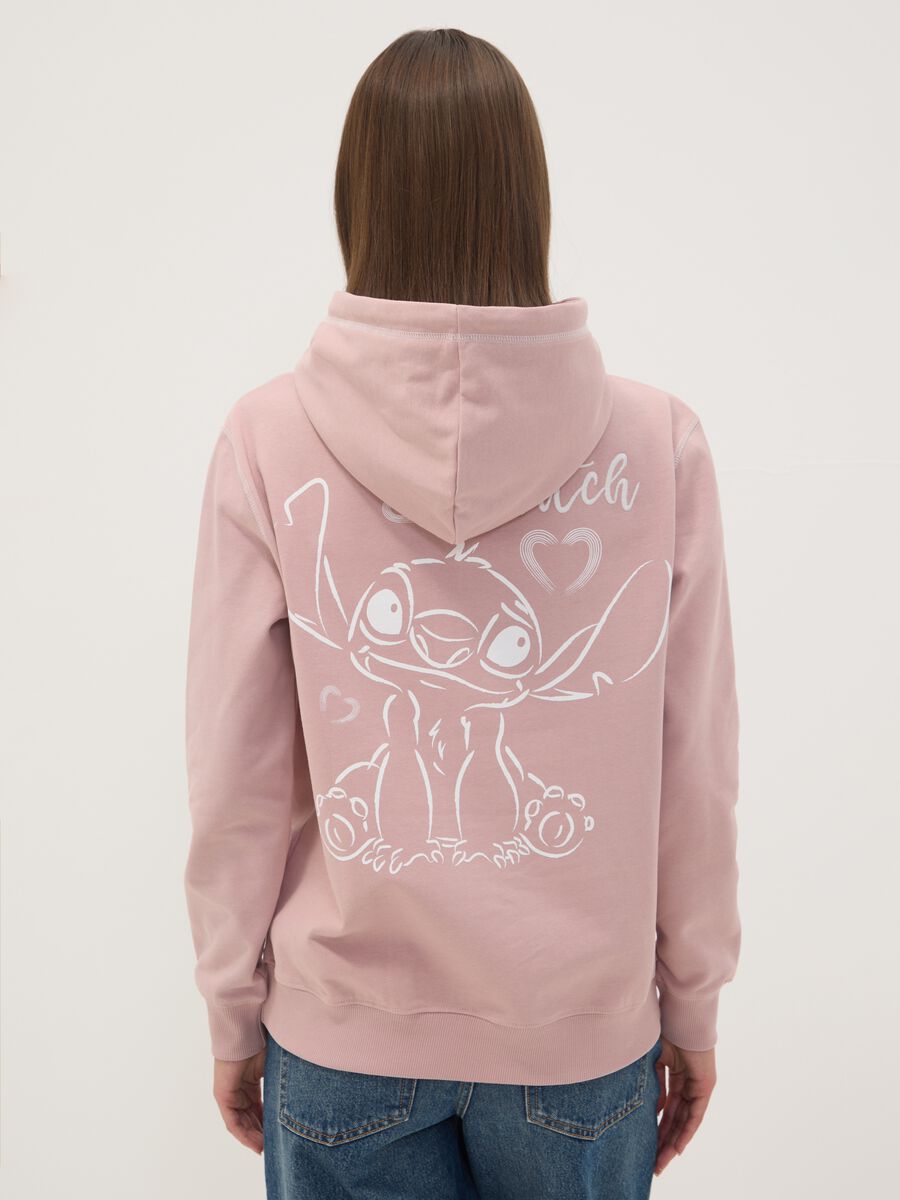 Pink hooded sweatshirt in pure cotton with Lilo & Stitch print_3
