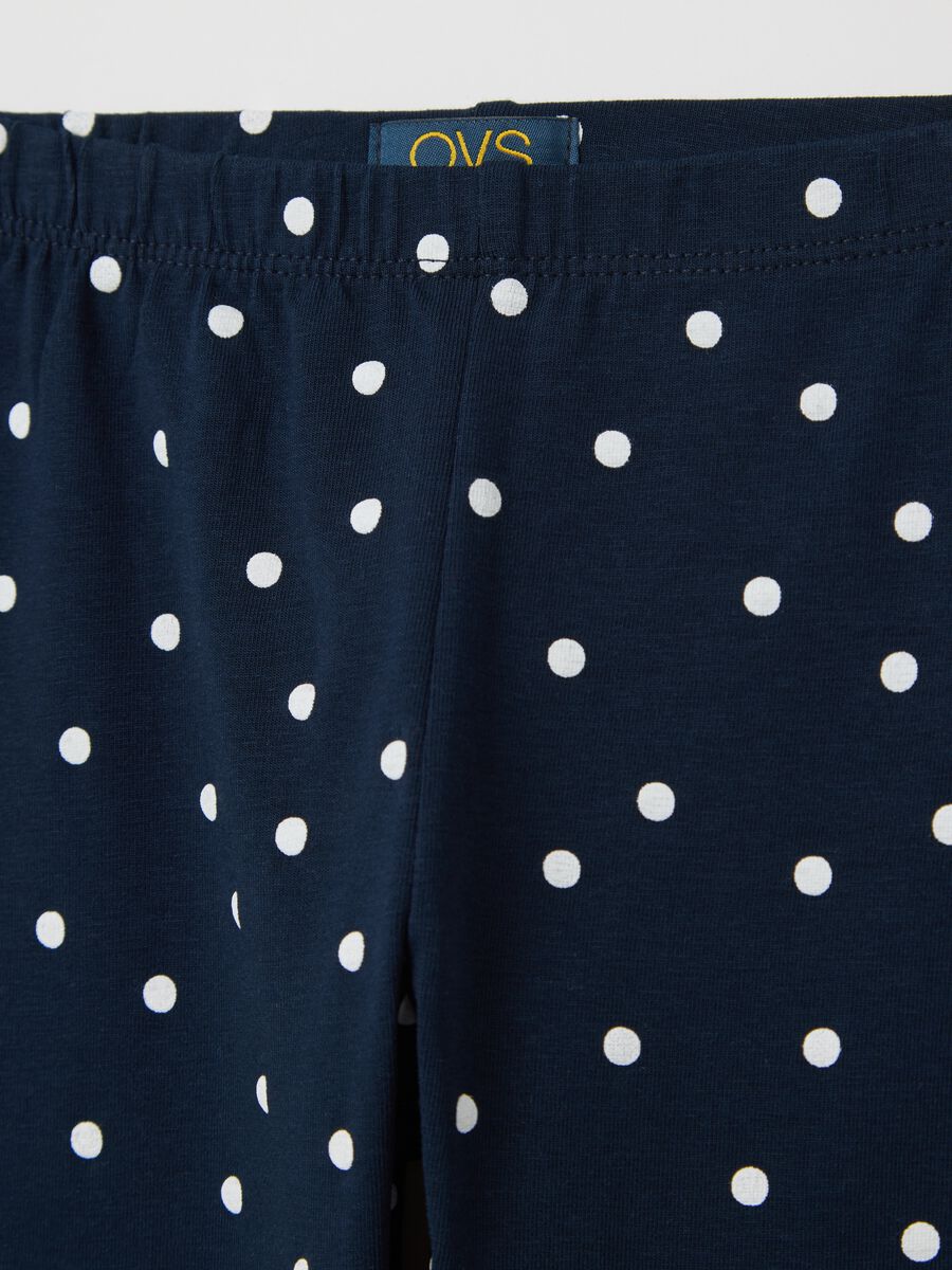 Blue three-quarter leggings with polka dot pattern_2