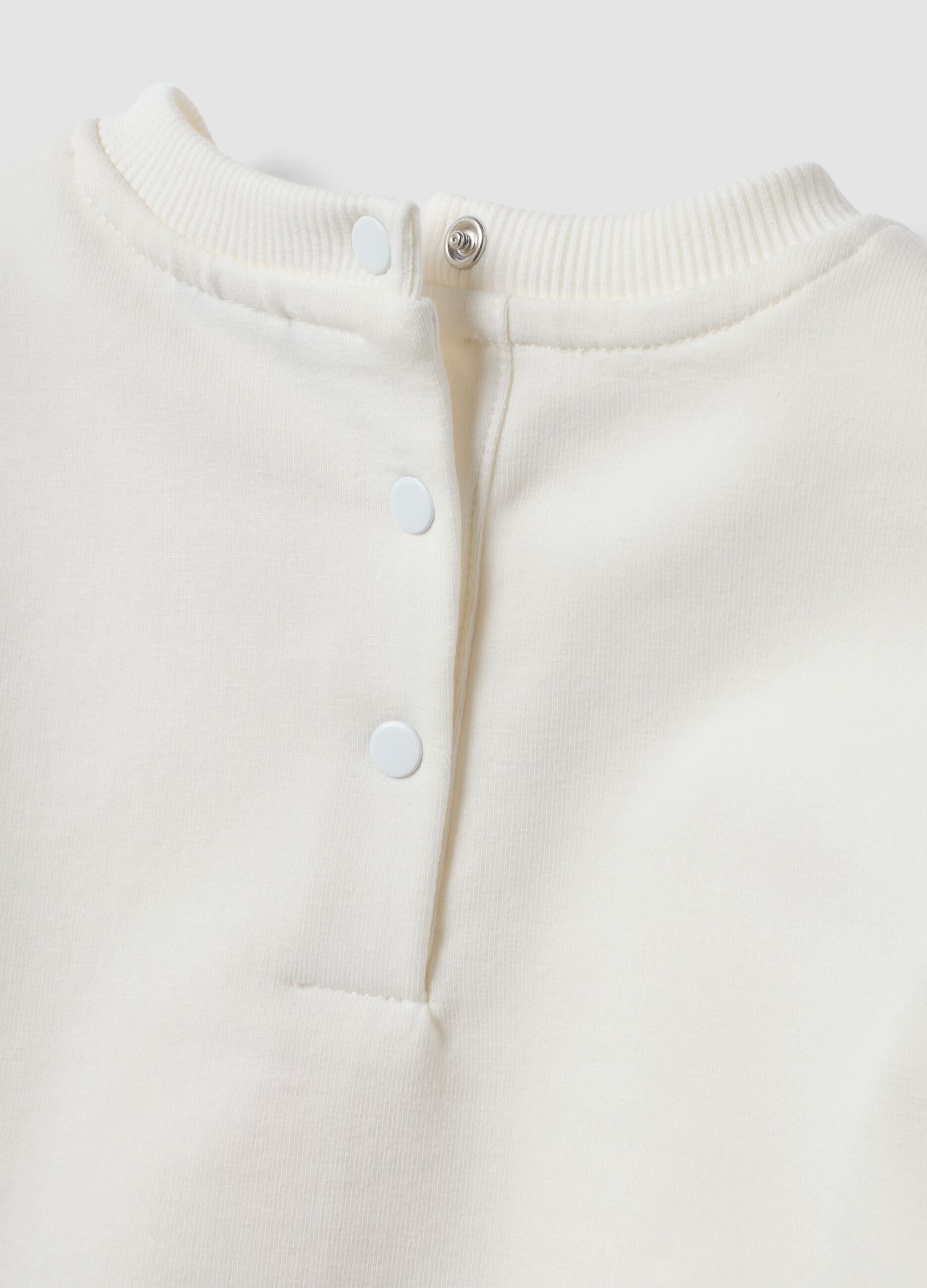 White stretch cotton sweatshirt with embroidered detail for baby girl, regular fit