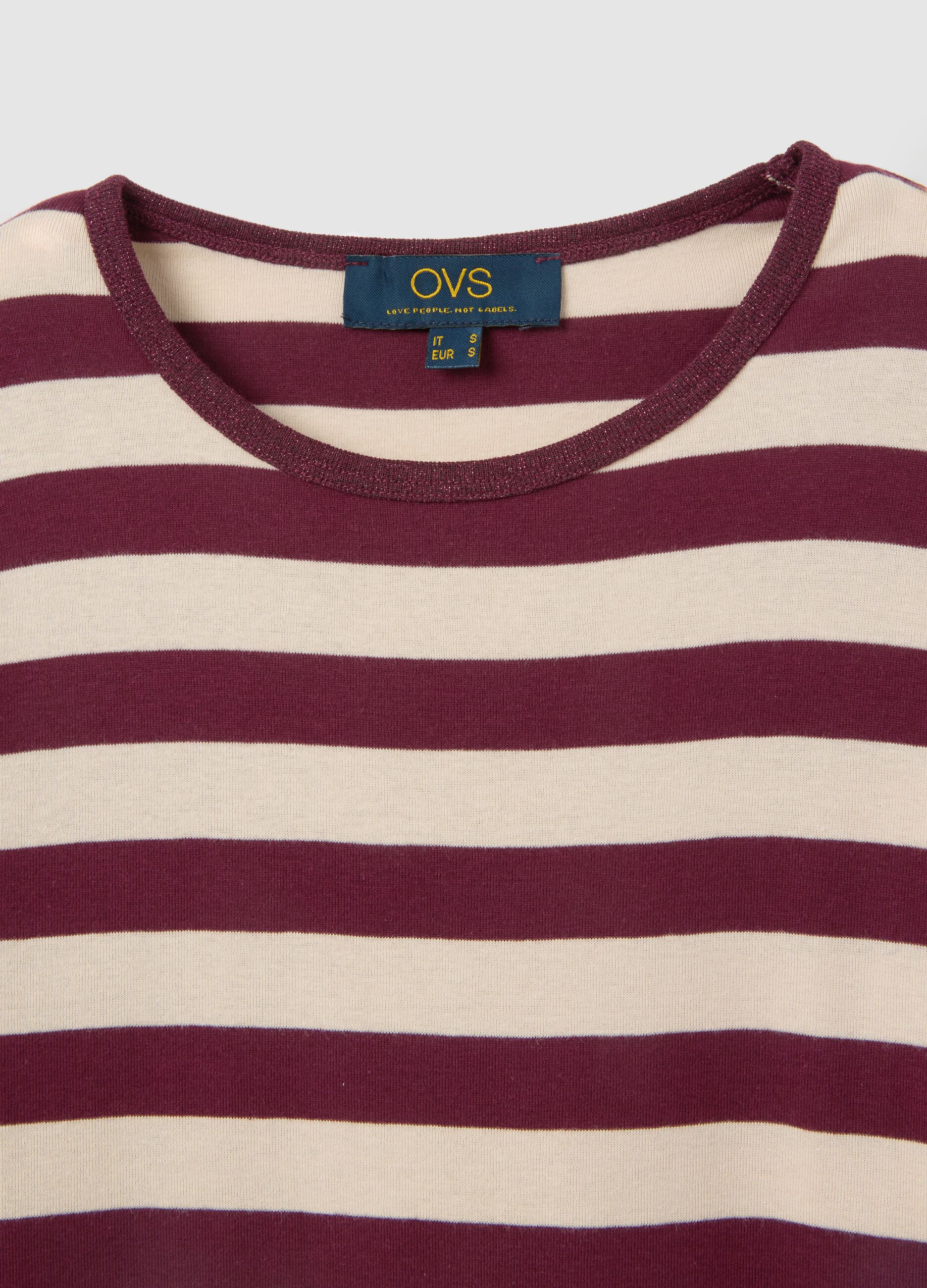 Purple striped cotton T-shirt