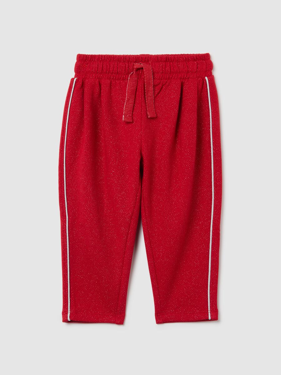 Pantaloni da bimba in cotone elasticizzato rossi con glitter_0