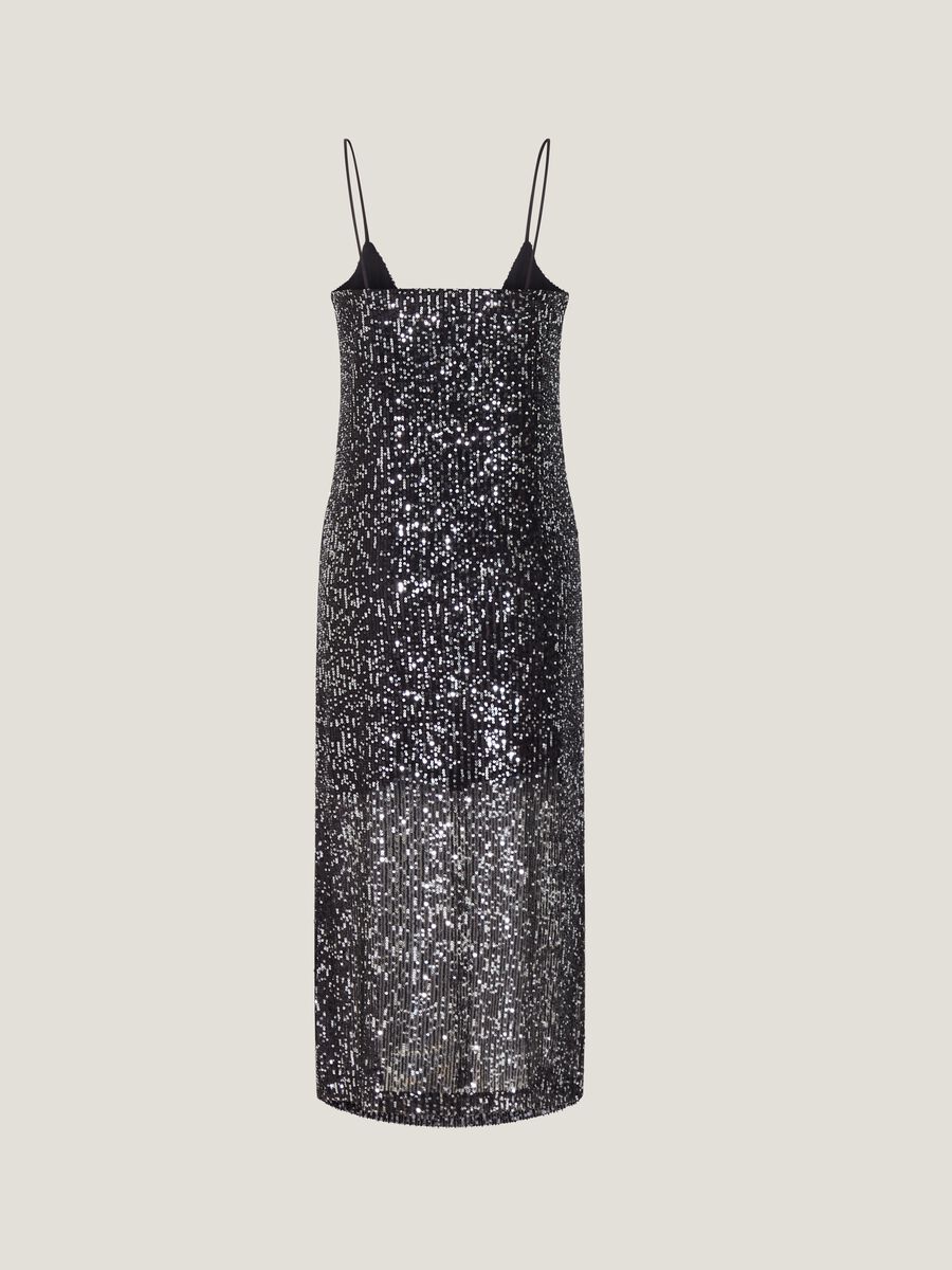 Abito midi in paillettes con spacco_0