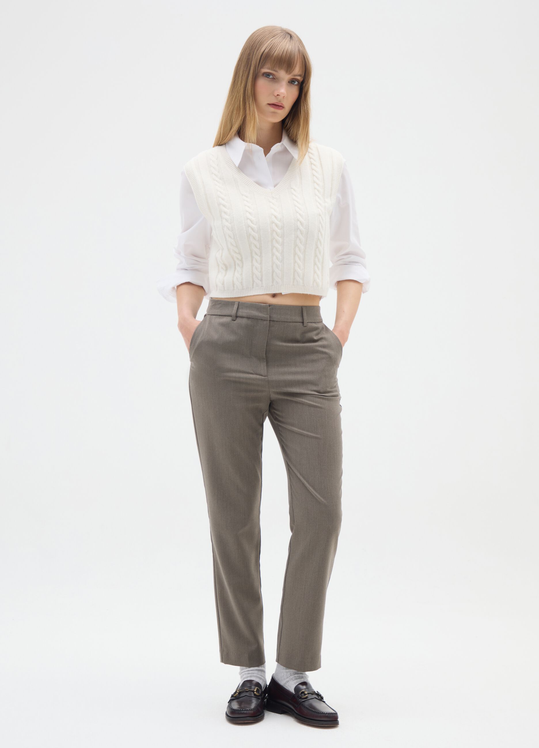 Slim fit beige melange trousers