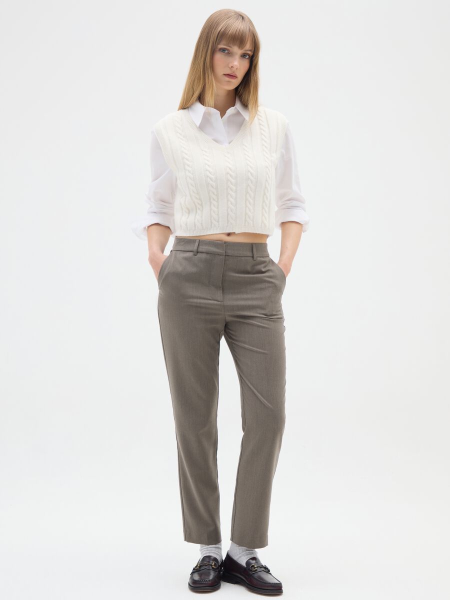 Slim fit beige melange trousers_0