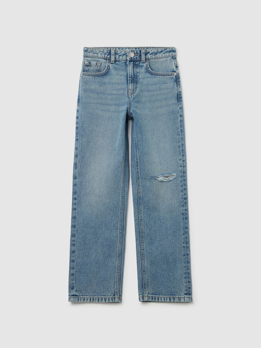 Jeans straight fit cinque tasche con abrasione _0