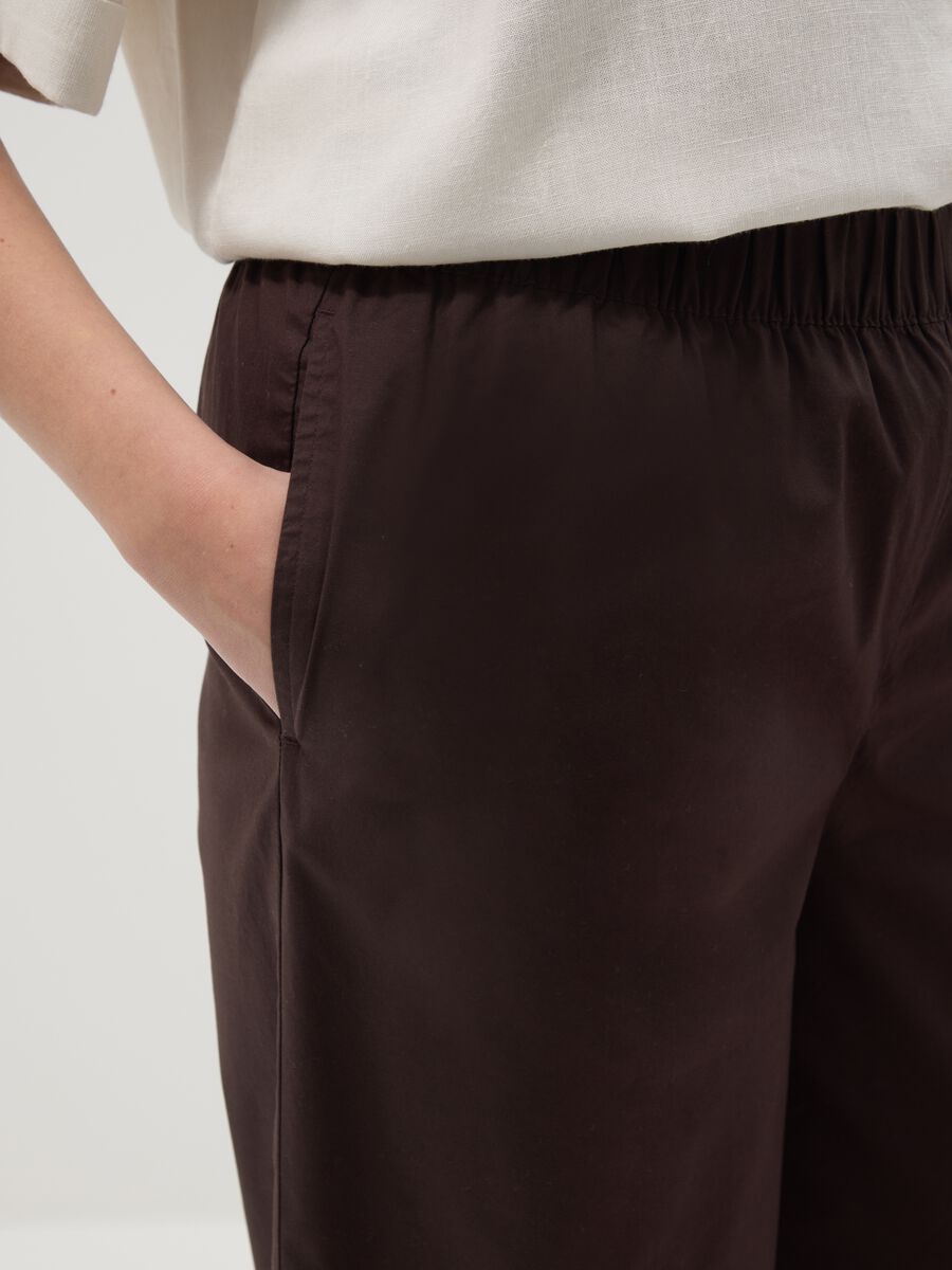 Pantaloni marroni in cotone elasticizzato wide leg_3