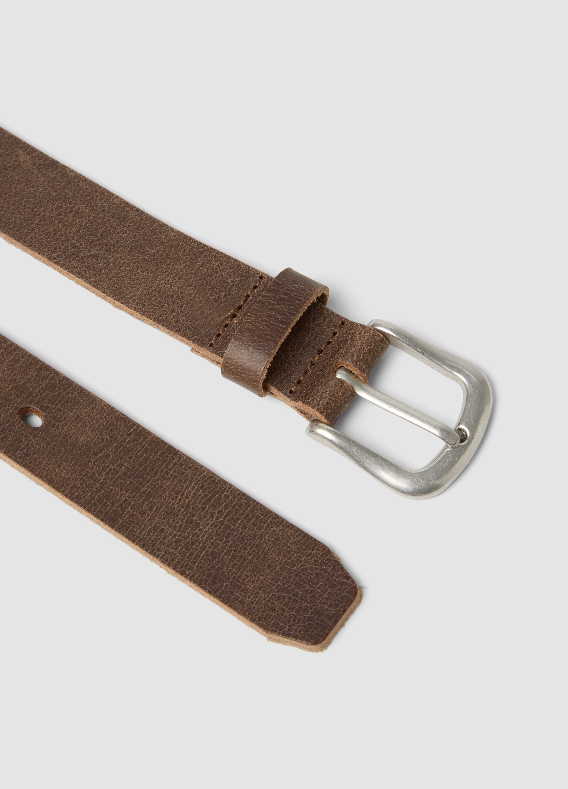 Brown genuine leather belt with metal buckle