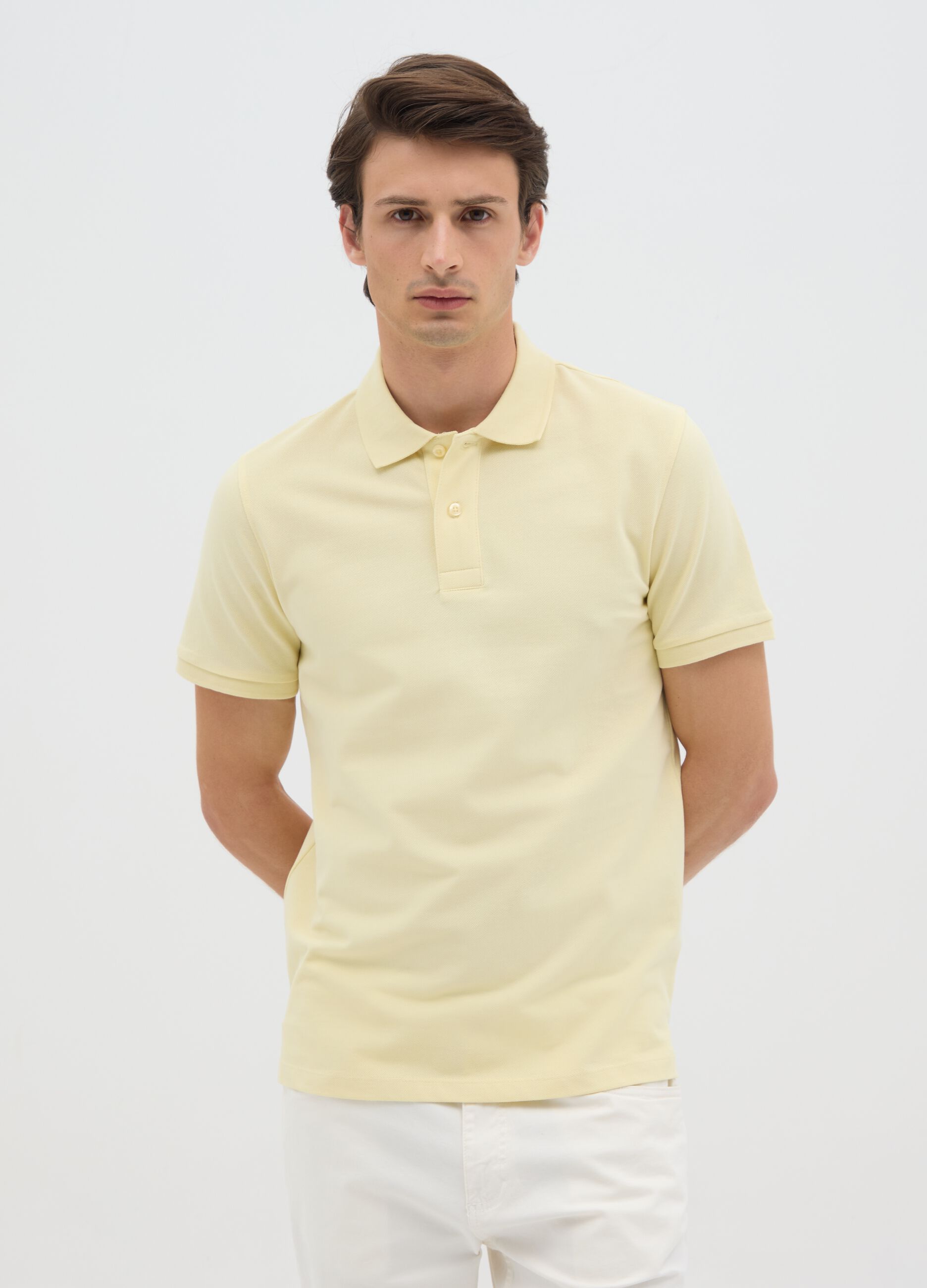 Men's pure cotton yellow polo regular fit