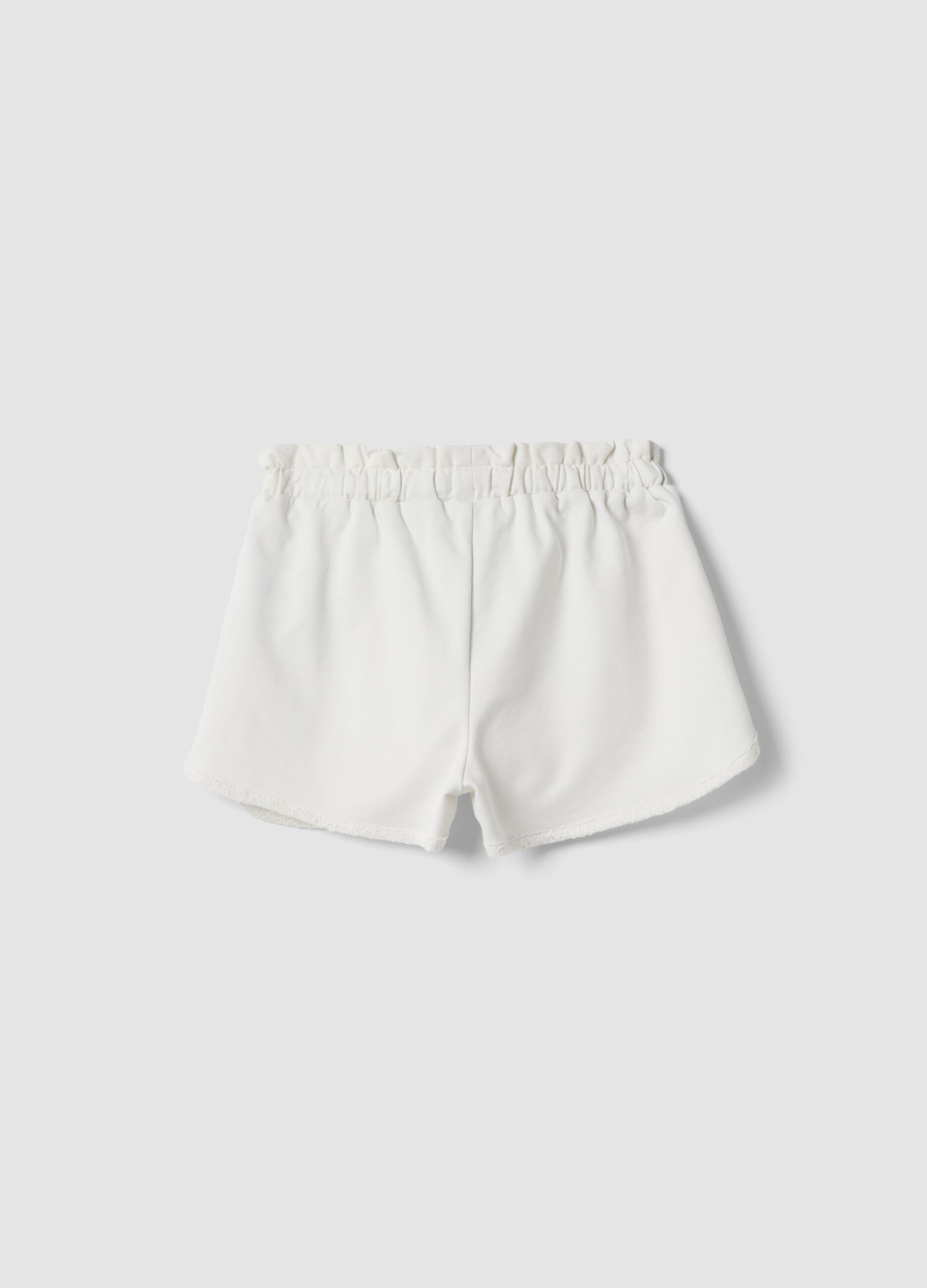 Girls' white pure cotton regular-fit shorts with lace