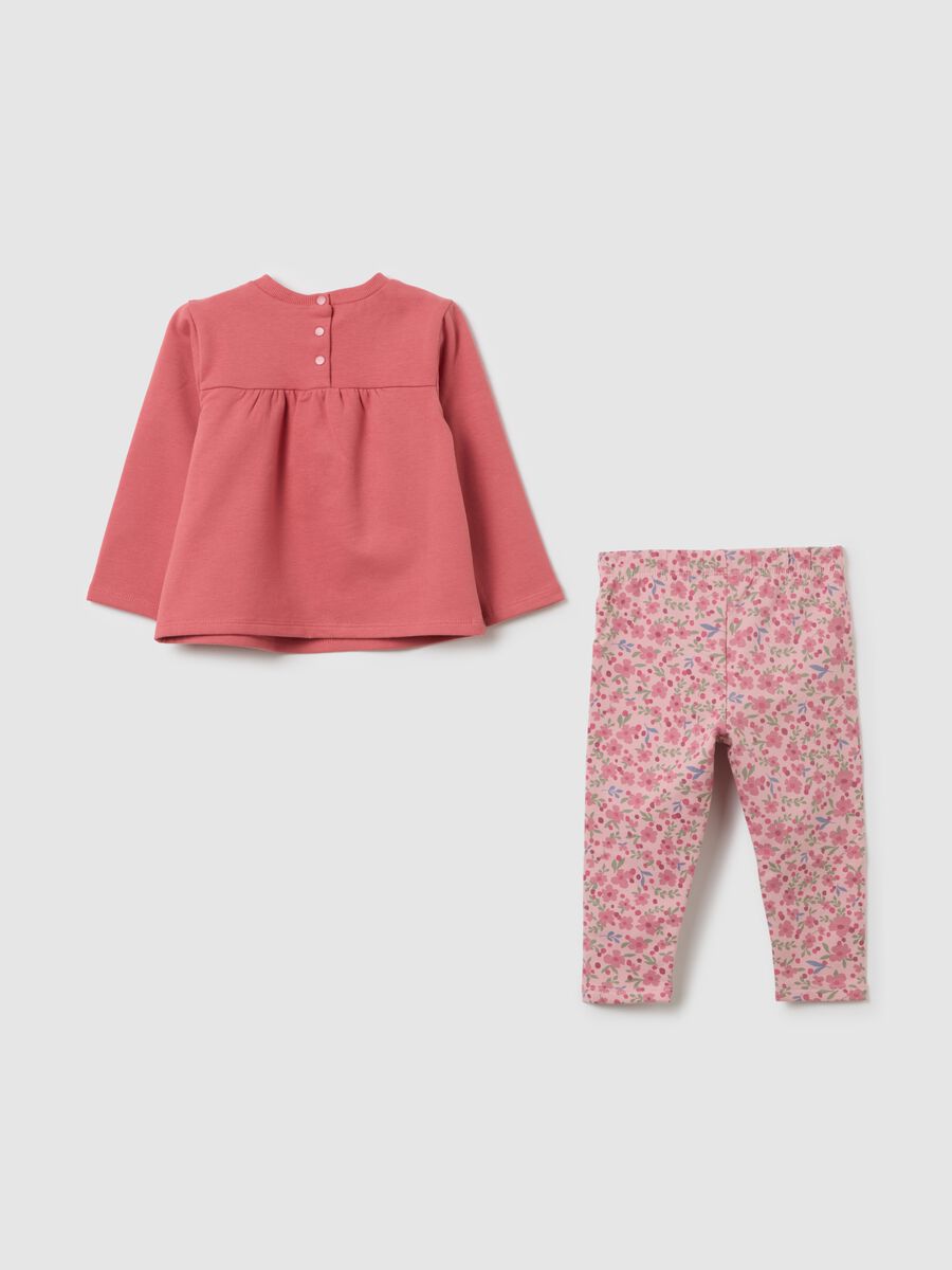 Completo da bambina in misto cotone rosa con fantasia floreale_1