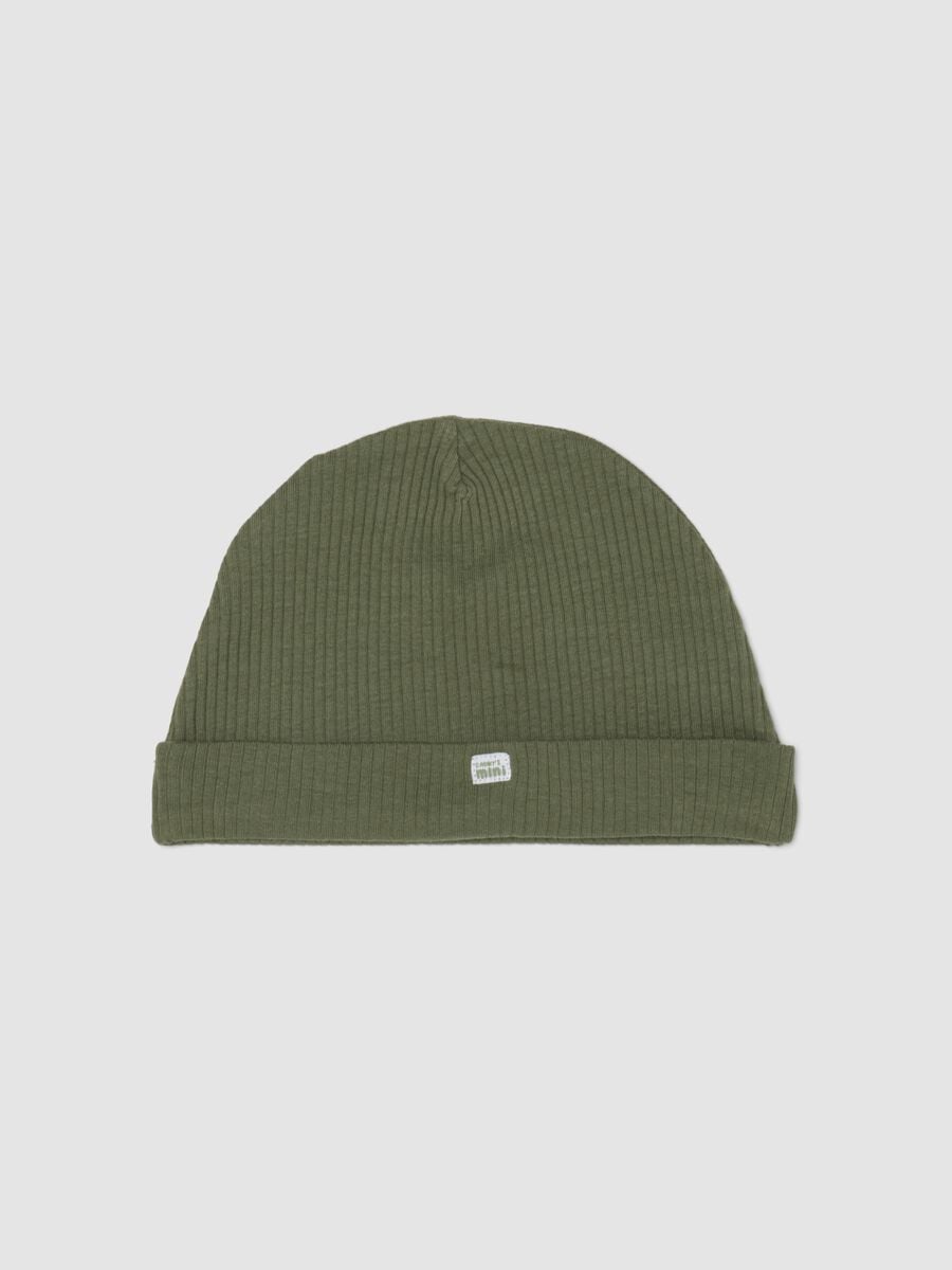Cappello verde in puro cotone organico a coste per neonati_0