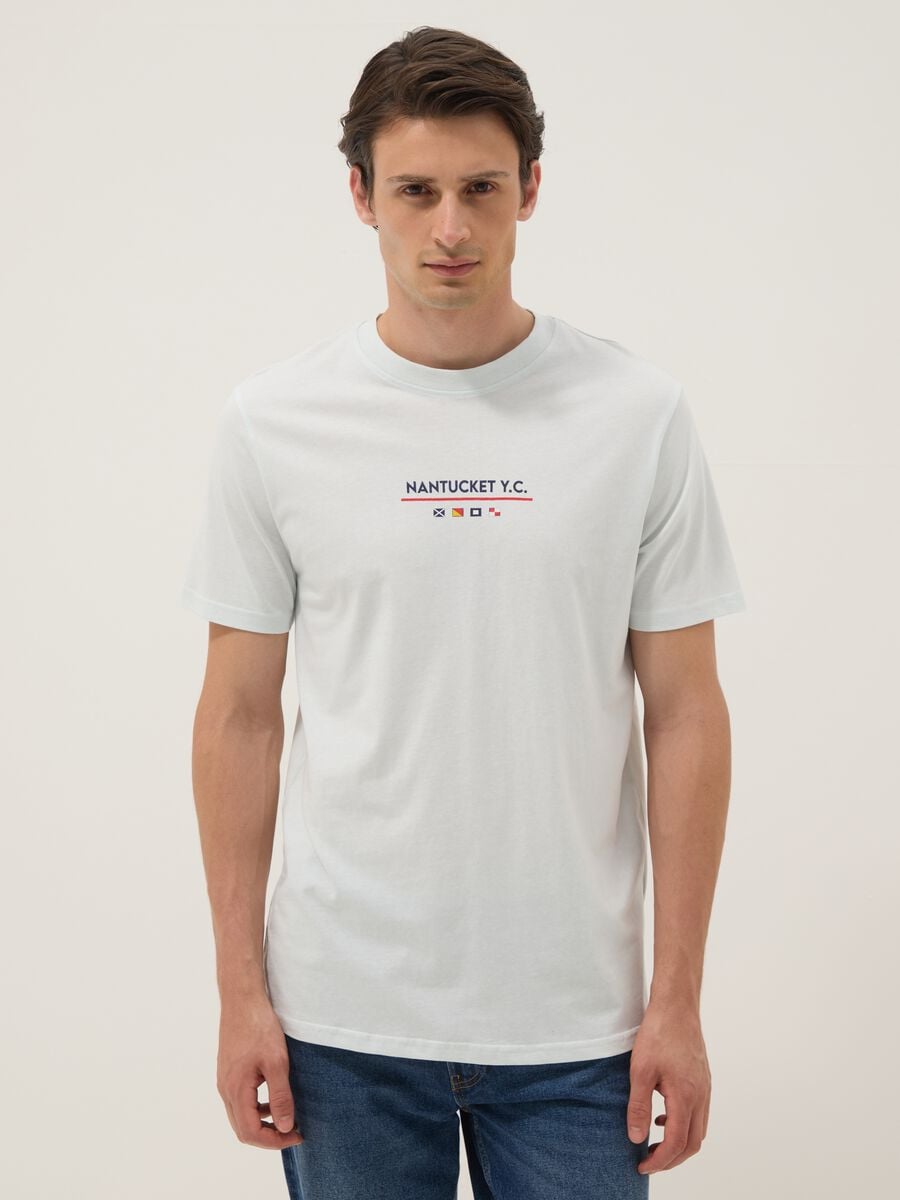 Light blue pure cotton T-shirt with front print_0