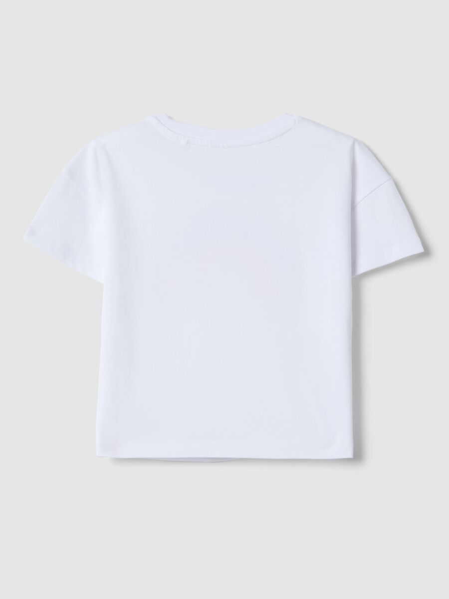Girl's white pure cotton T-shirt regular fit with rainbow_1