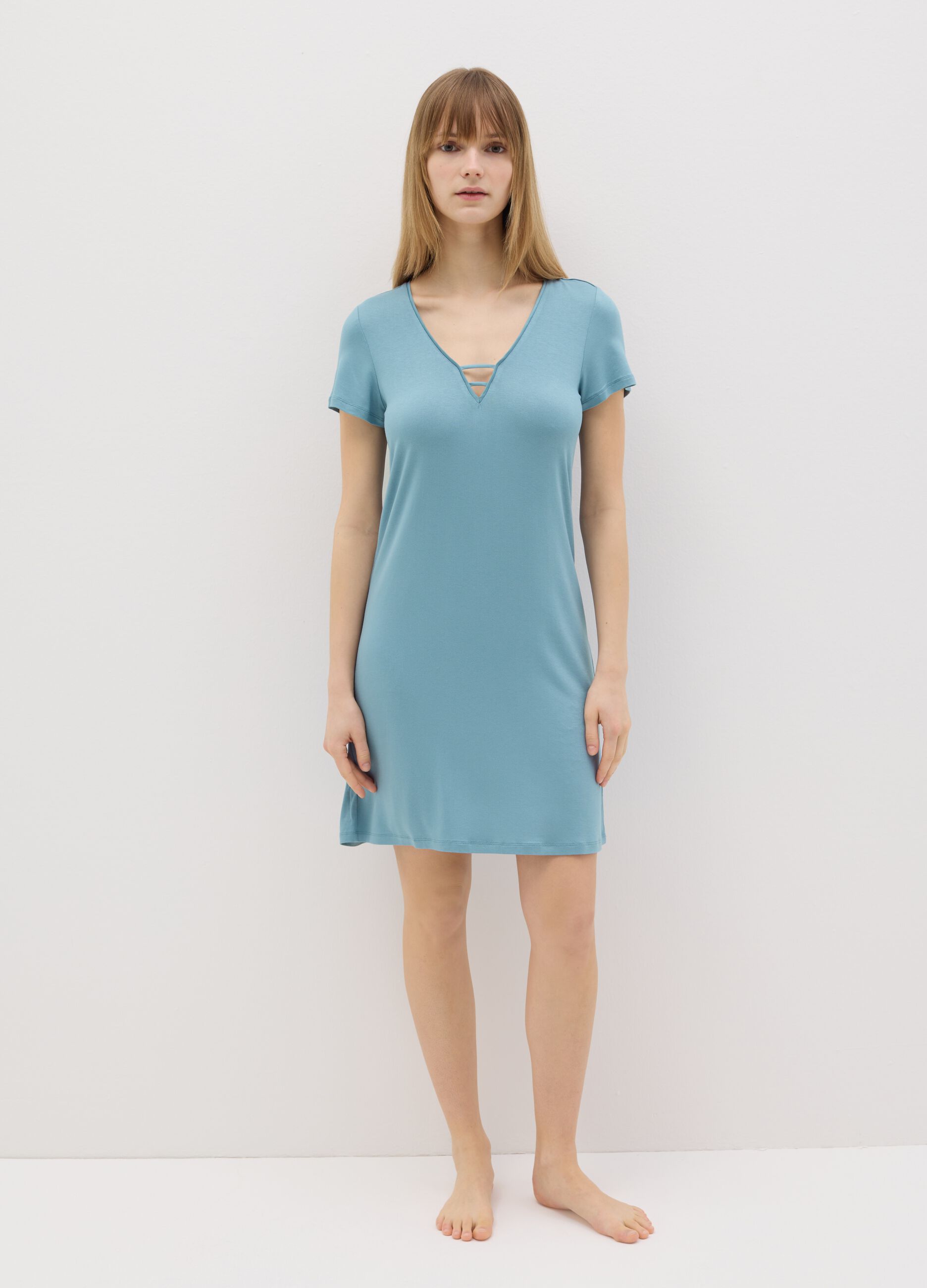 Camicia da notte in viscosa stretch azzurra