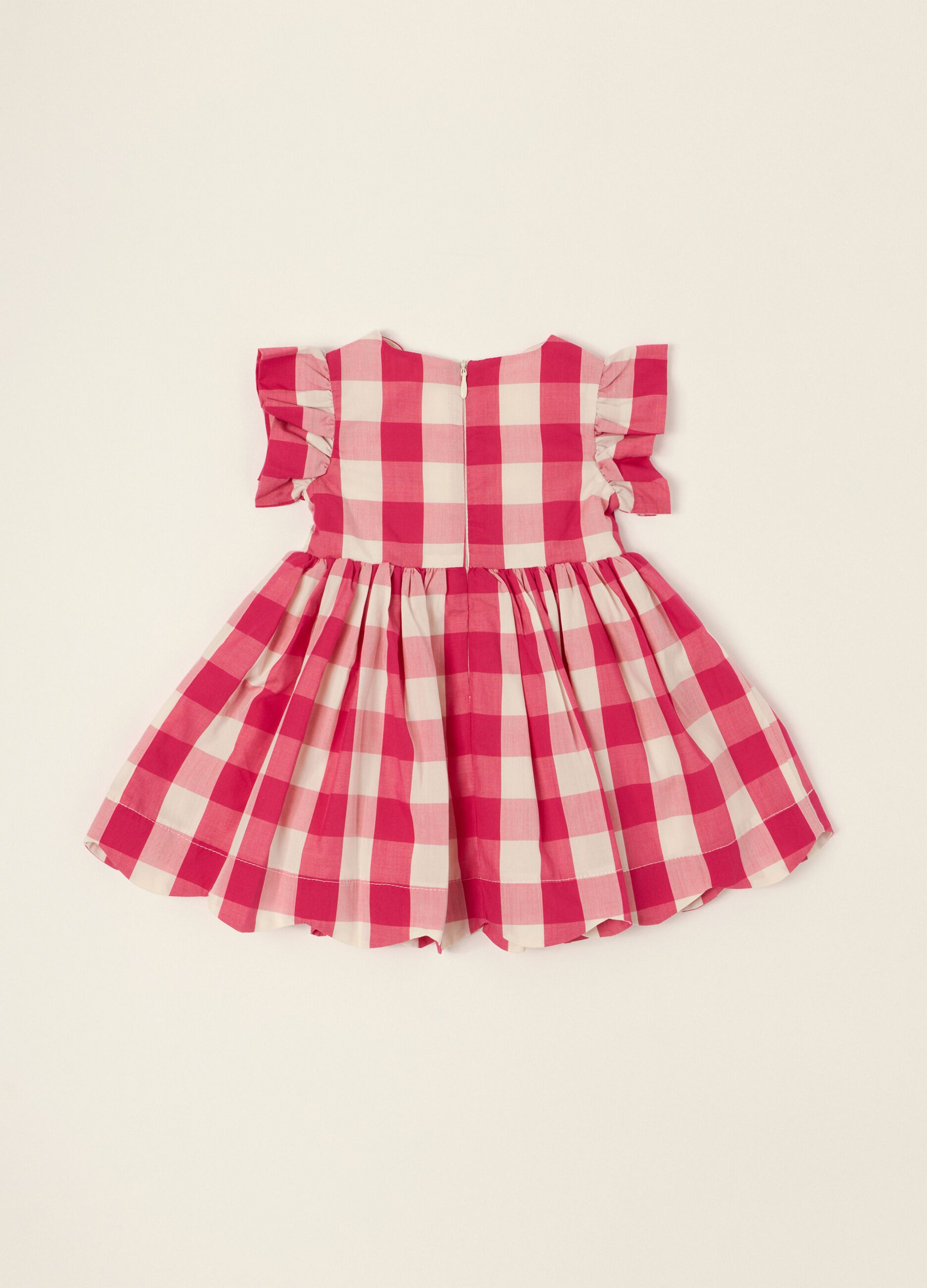 Multicoloured check dress with ruffle sleeves for baby girls