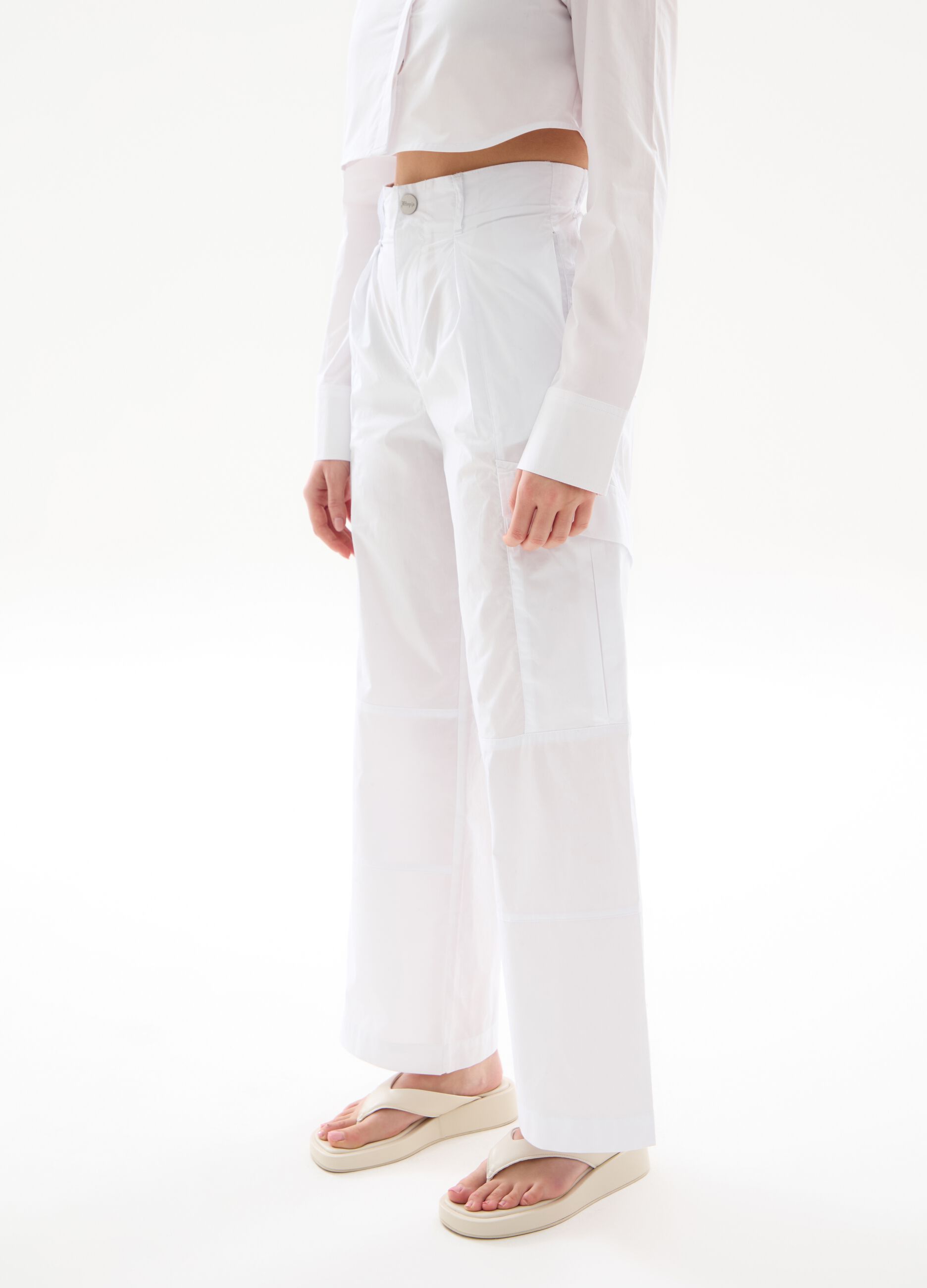 Light Cargo Wide Leg Pants White