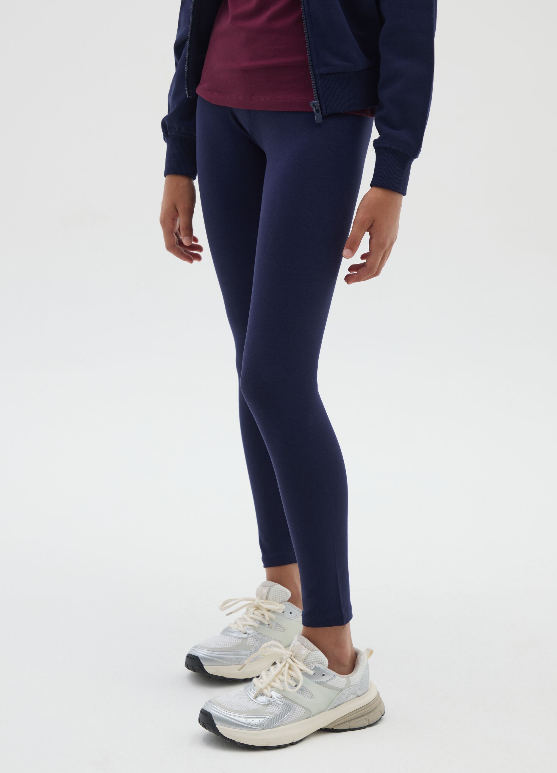 Girls' Blue Cotton Skinny Fit Leggings