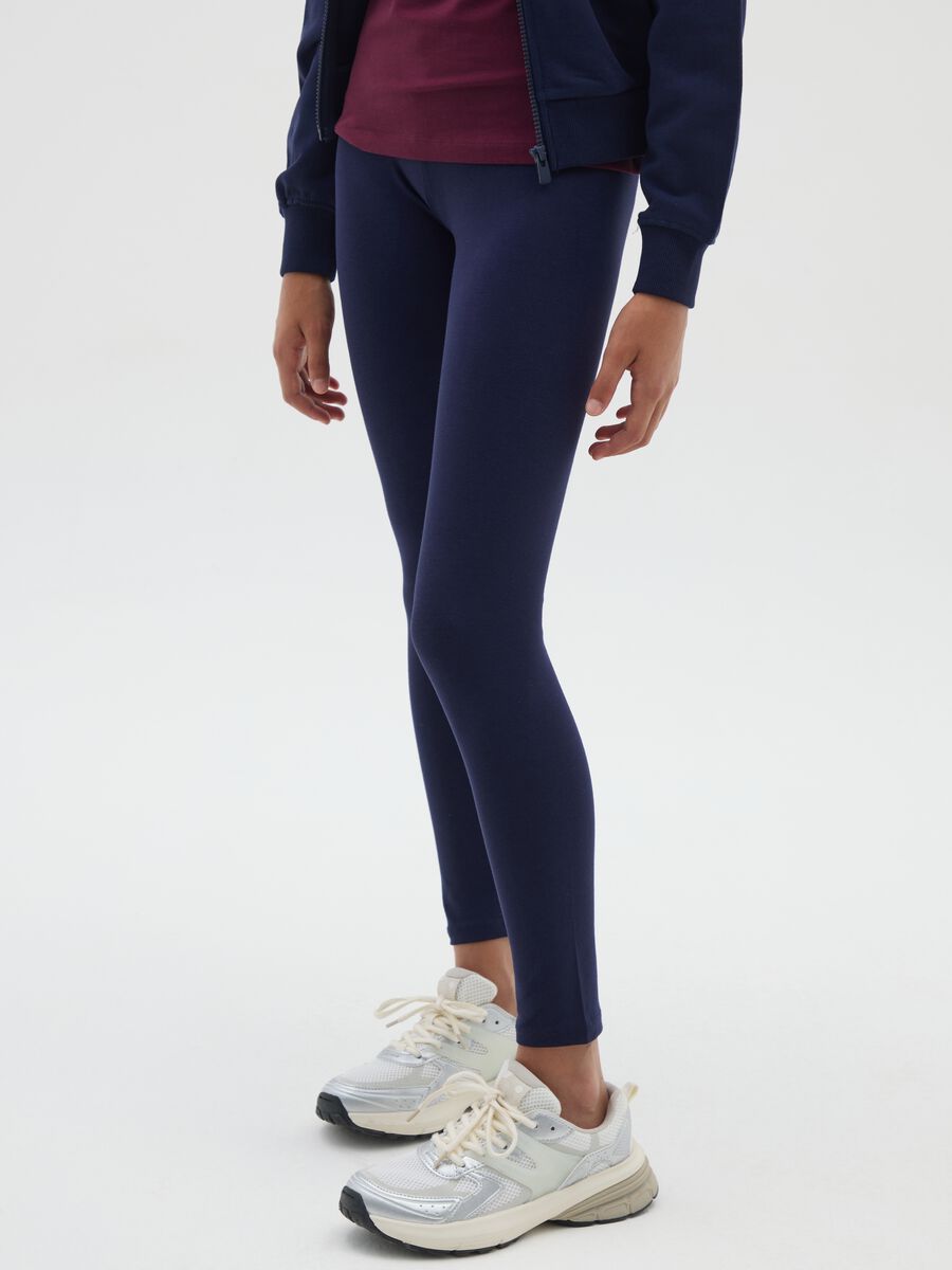 Girls' Blue Cotton Skinny Fit Leggings_3
