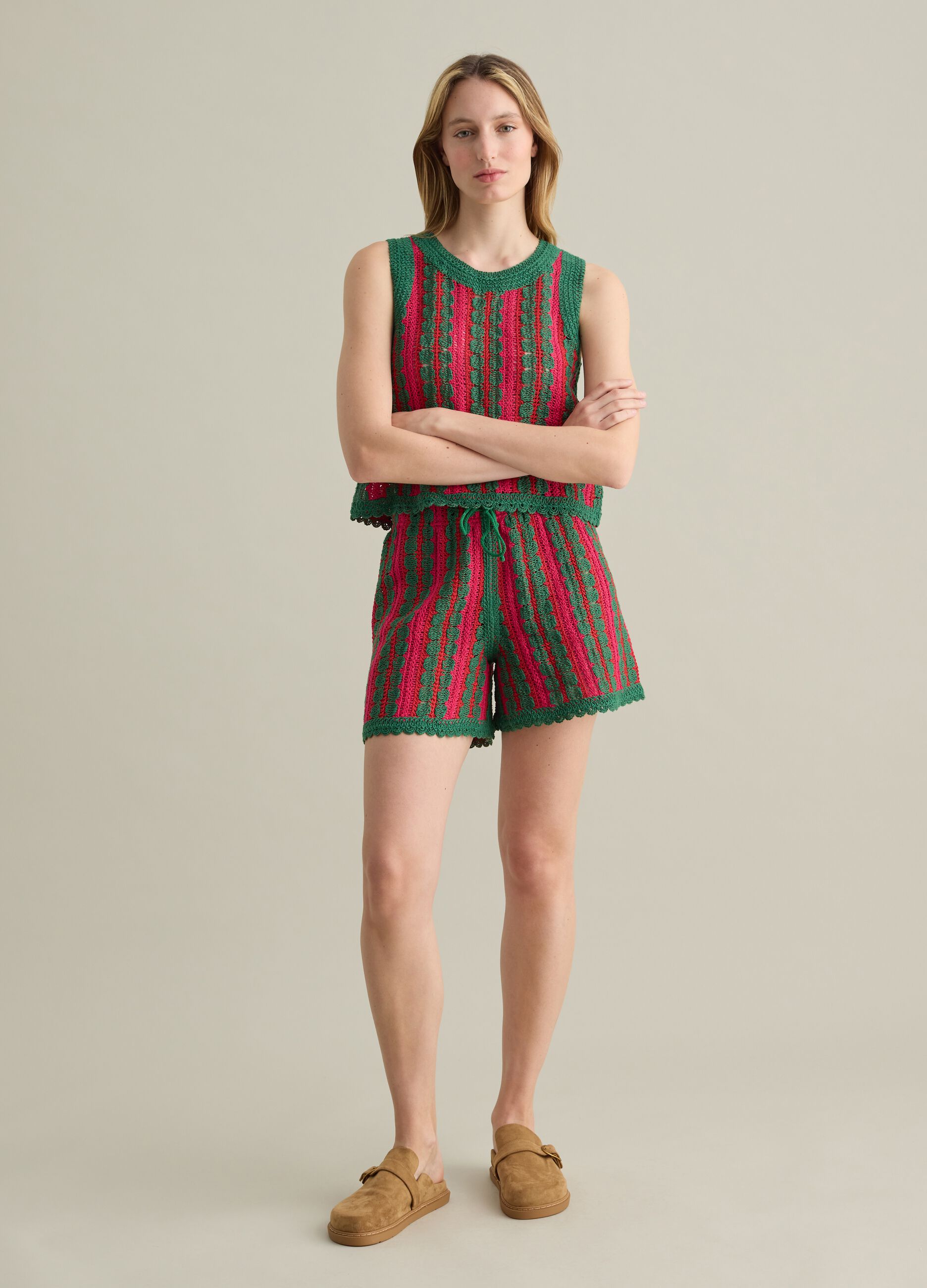 Green and pink striped crochet tank top Piombo
