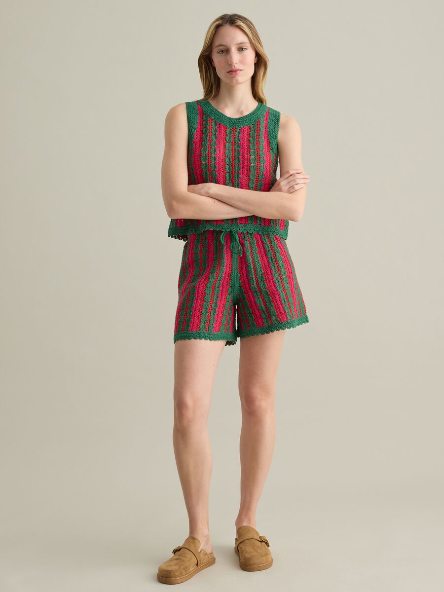 Green and pink striped crochet tank top Piombo_1