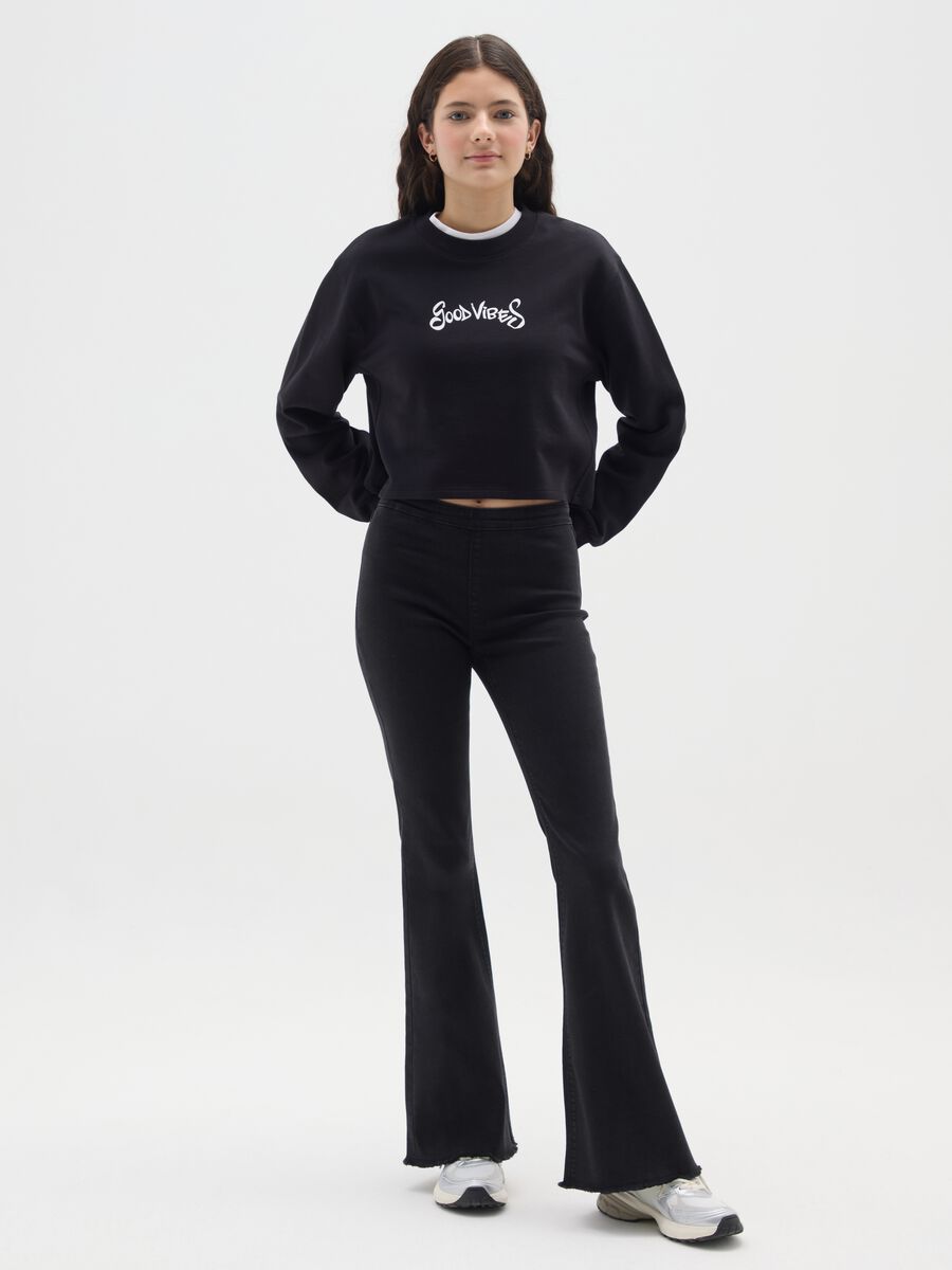 Girls' black cotton blend flare jeggings_0