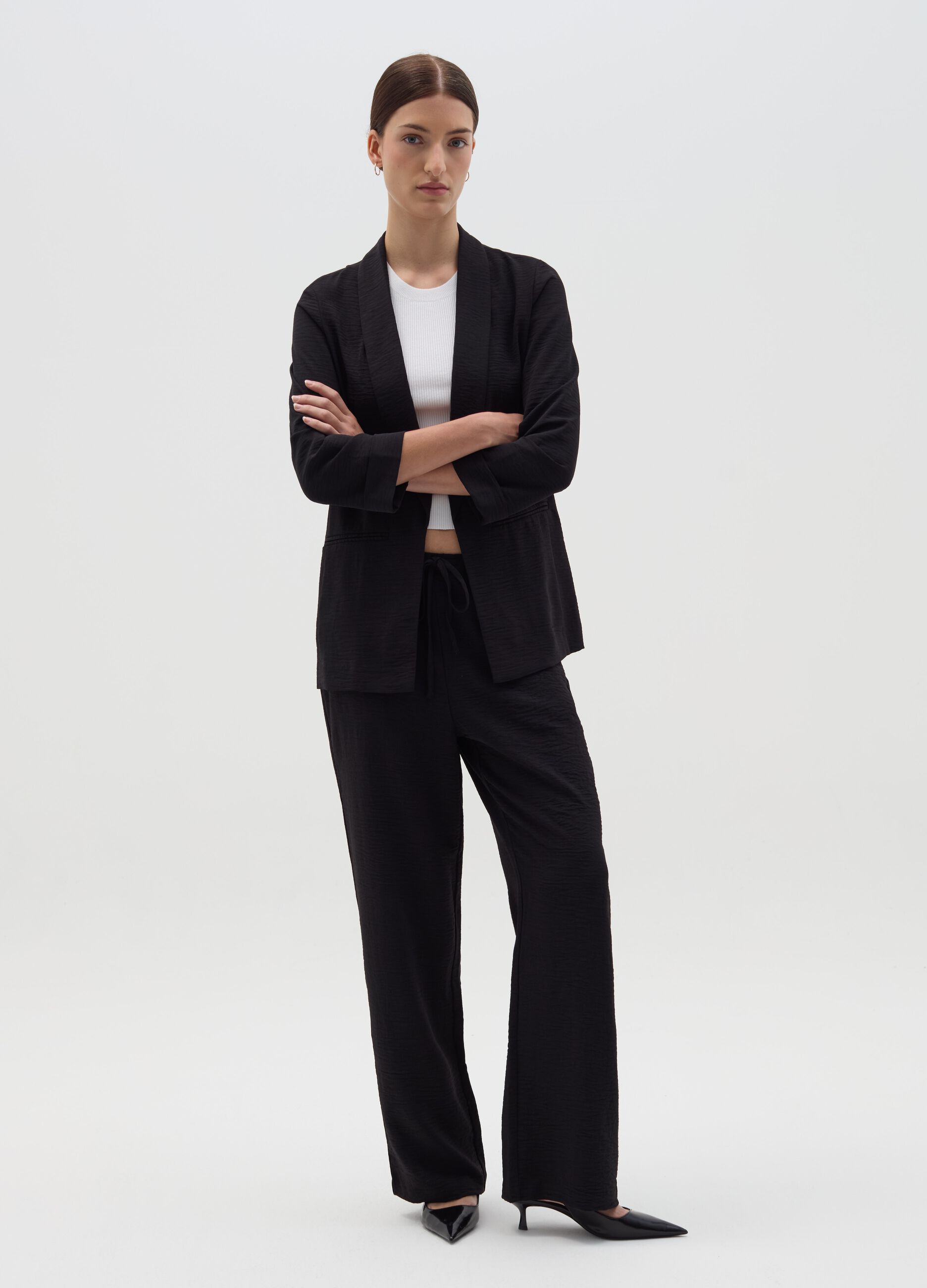 Blazer fluido aperto effetto crinkle