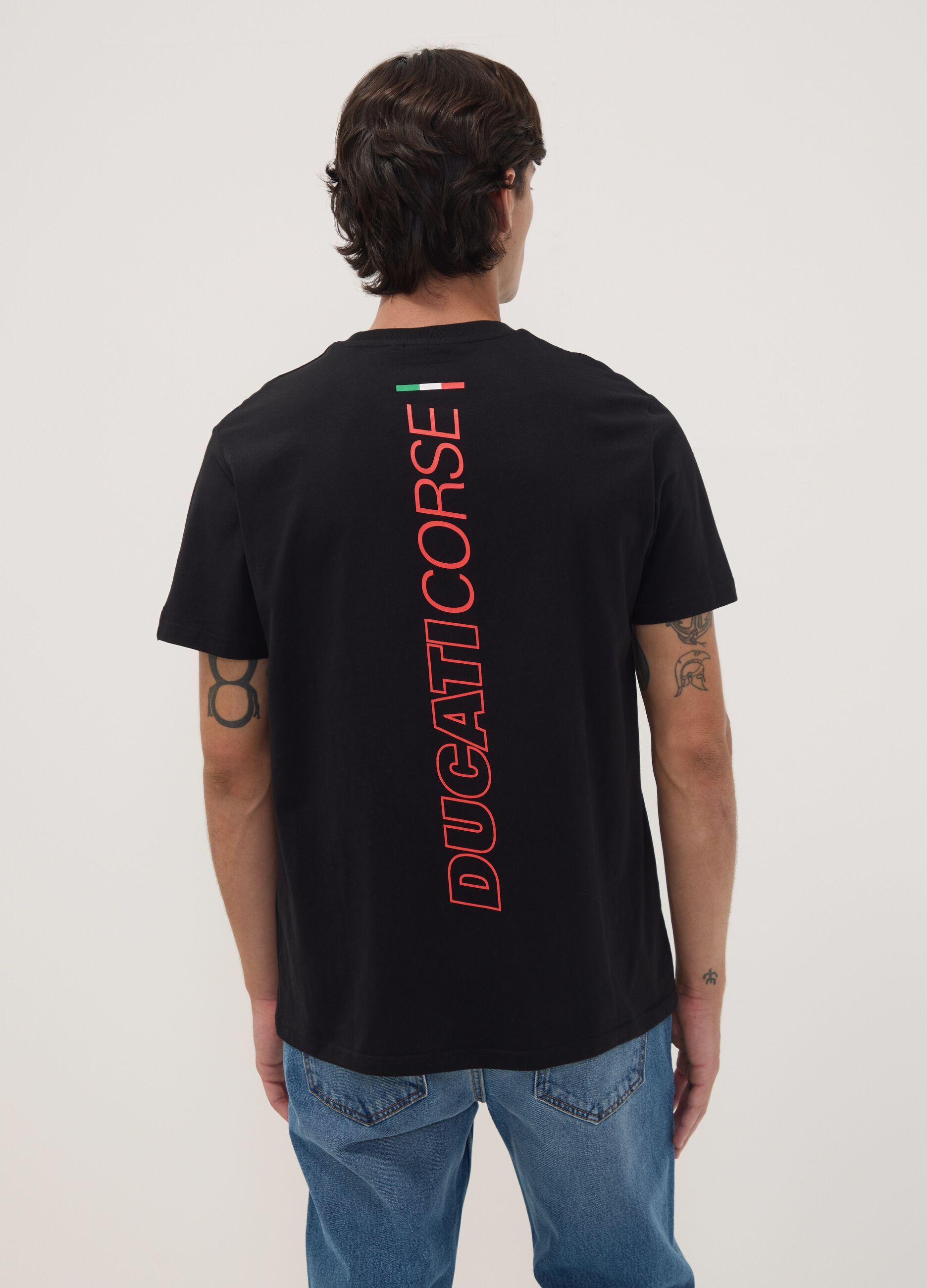 Black pure cotton T-shirt with Ducati print, regular fit