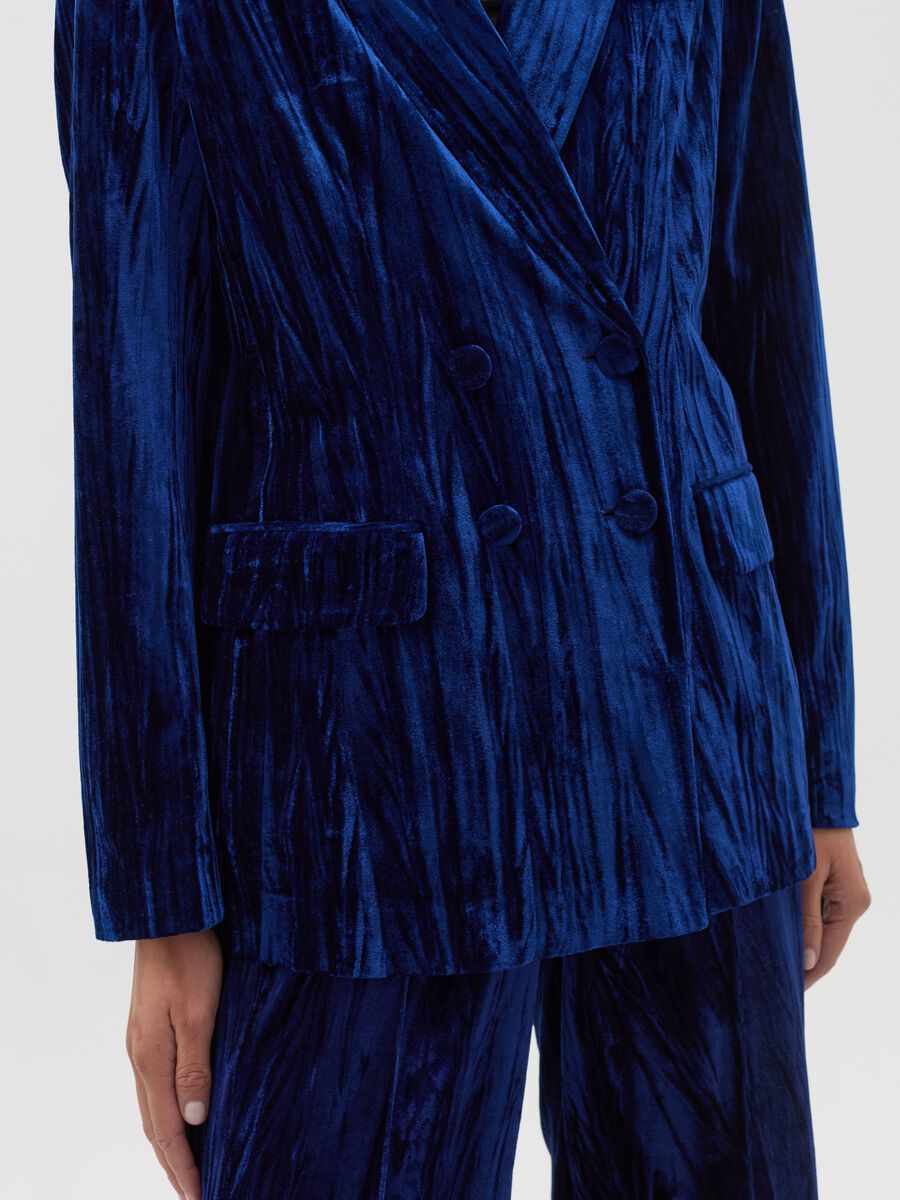 Blazer doppiopetto in velluto effetto crinkle_2