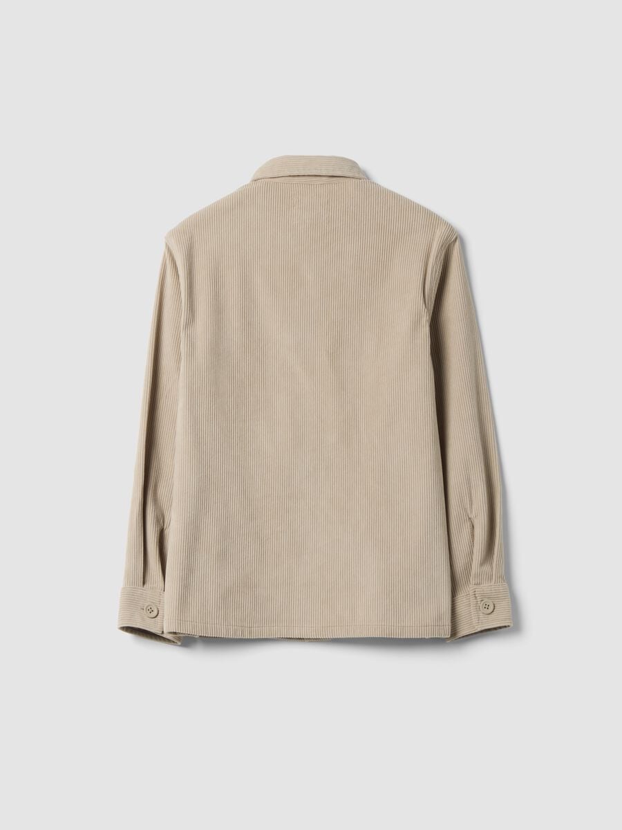 Beige ribbed shirt with buttons and chest pocket_2