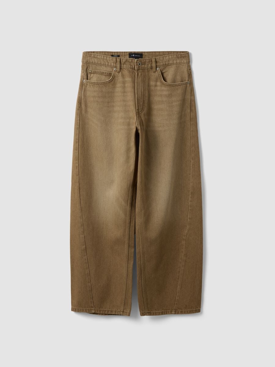 Brown pure cotton barrel-fit jeans_0
