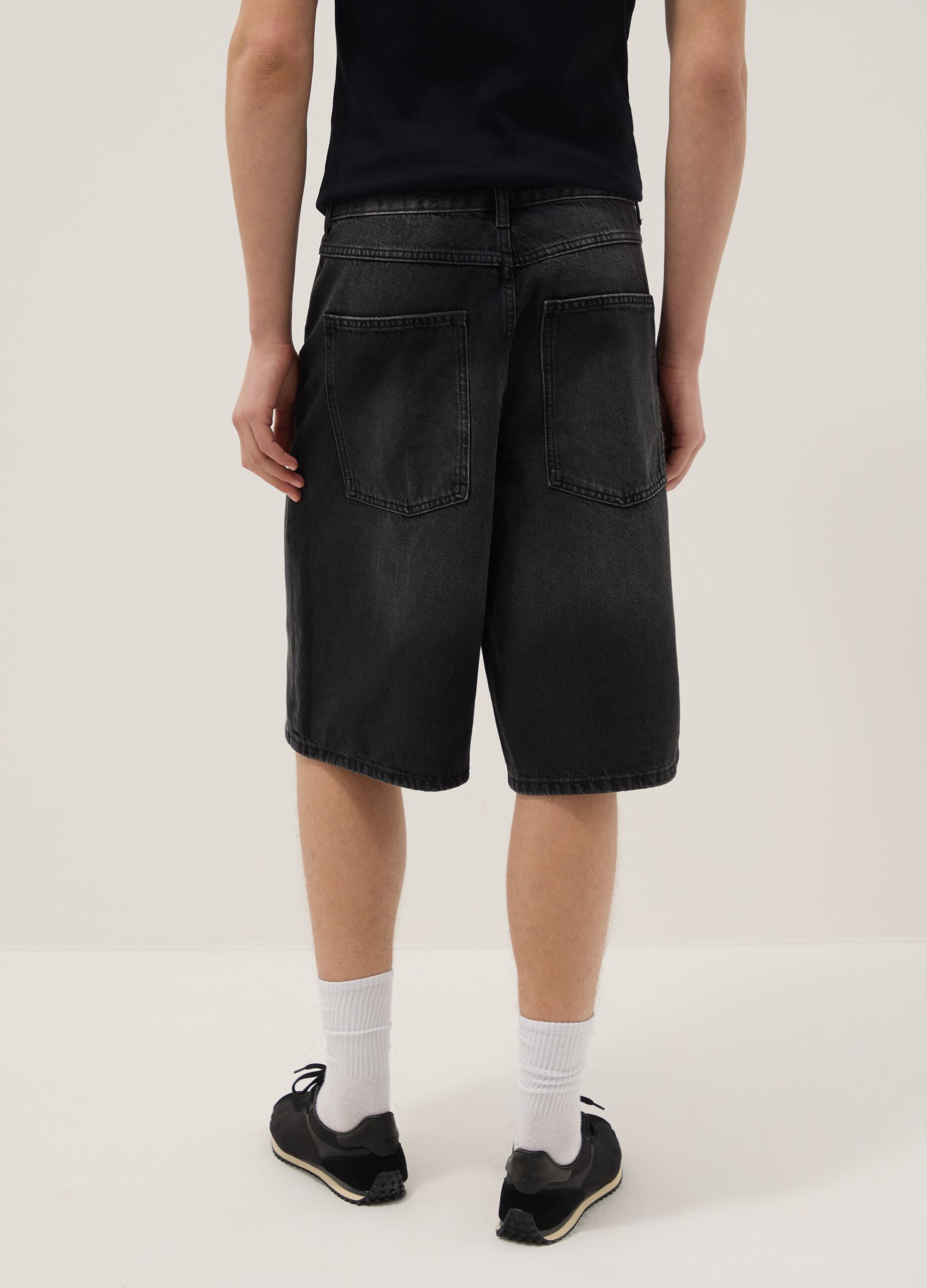 Pure Cotton Black Denim Bermuda Shorts Skater Fit