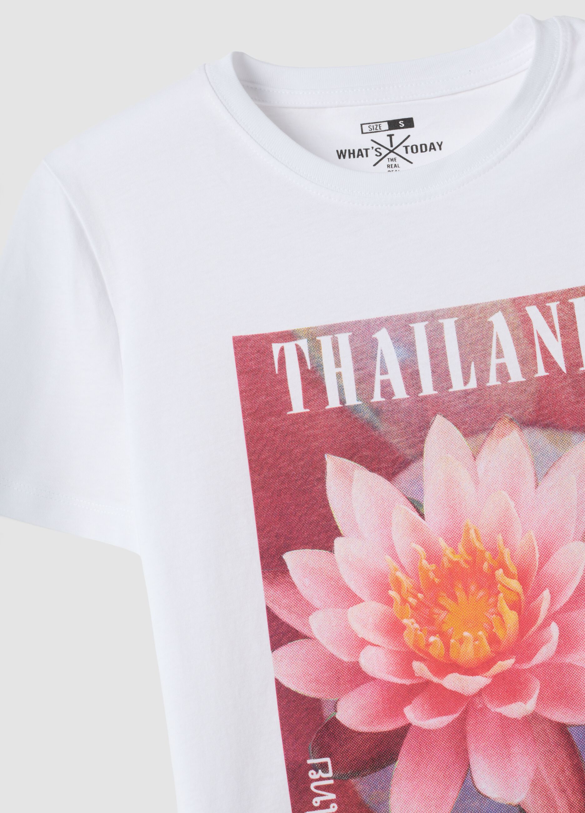 White pure cotton T-shirt with floral print