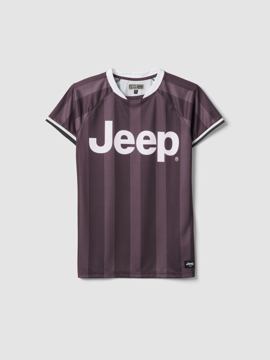T-shirt sportiva nera da bambino con righe verticali e logo Jeep_3