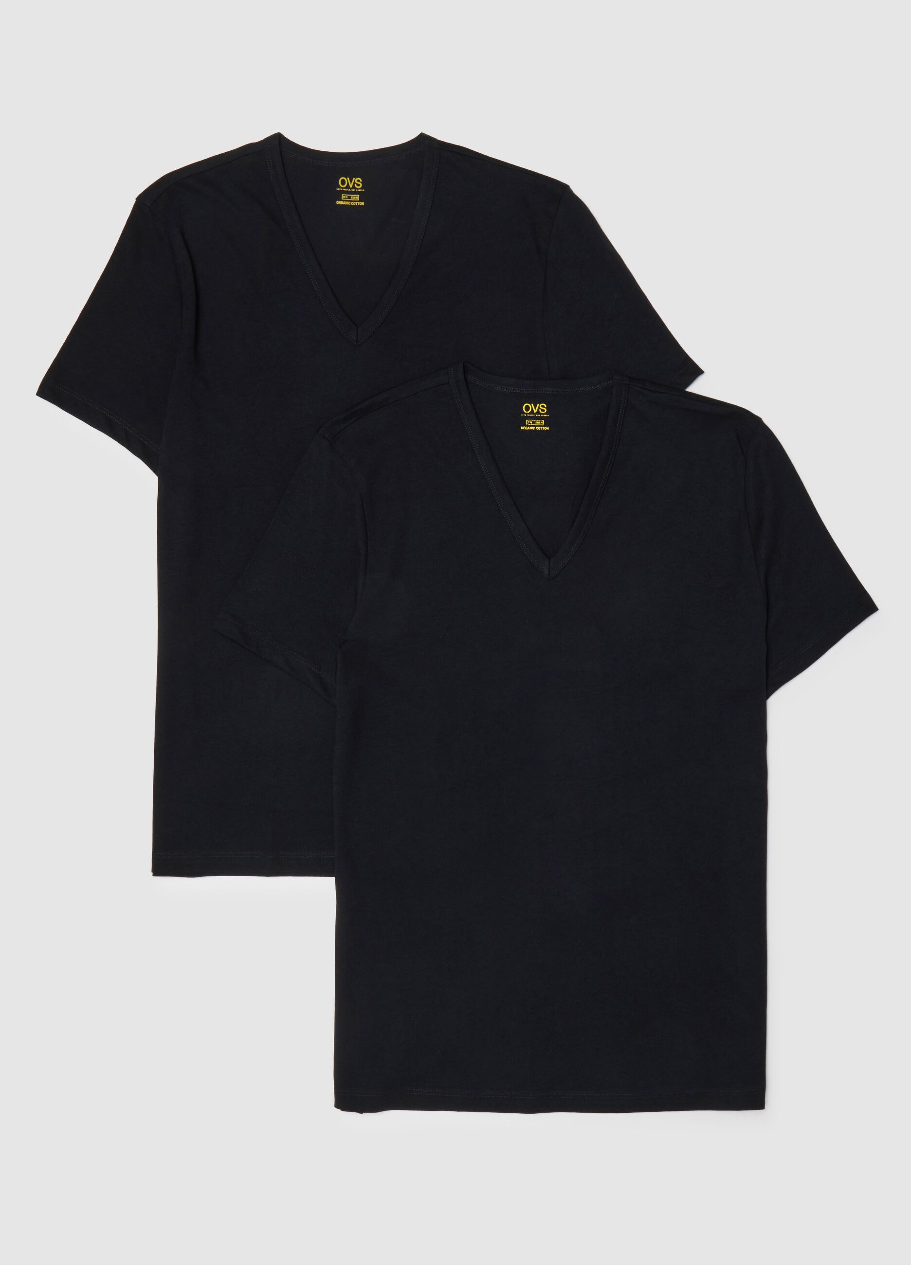 Men's black pure cotton V-neck T-shirts 2-pack, regular fit
