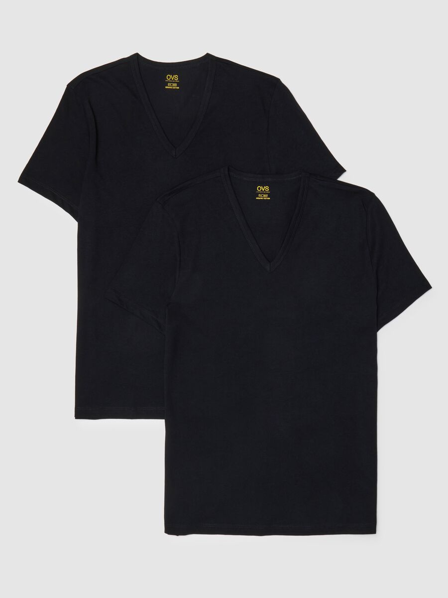 Bipack di t-shirt da uomo in puro cotone nere con scollo a V_4