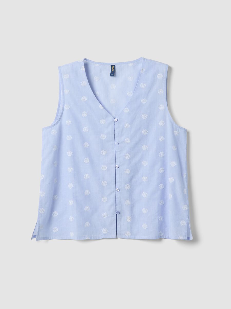 Light blue sleeveless pure cotton pyjama top with buttons_4