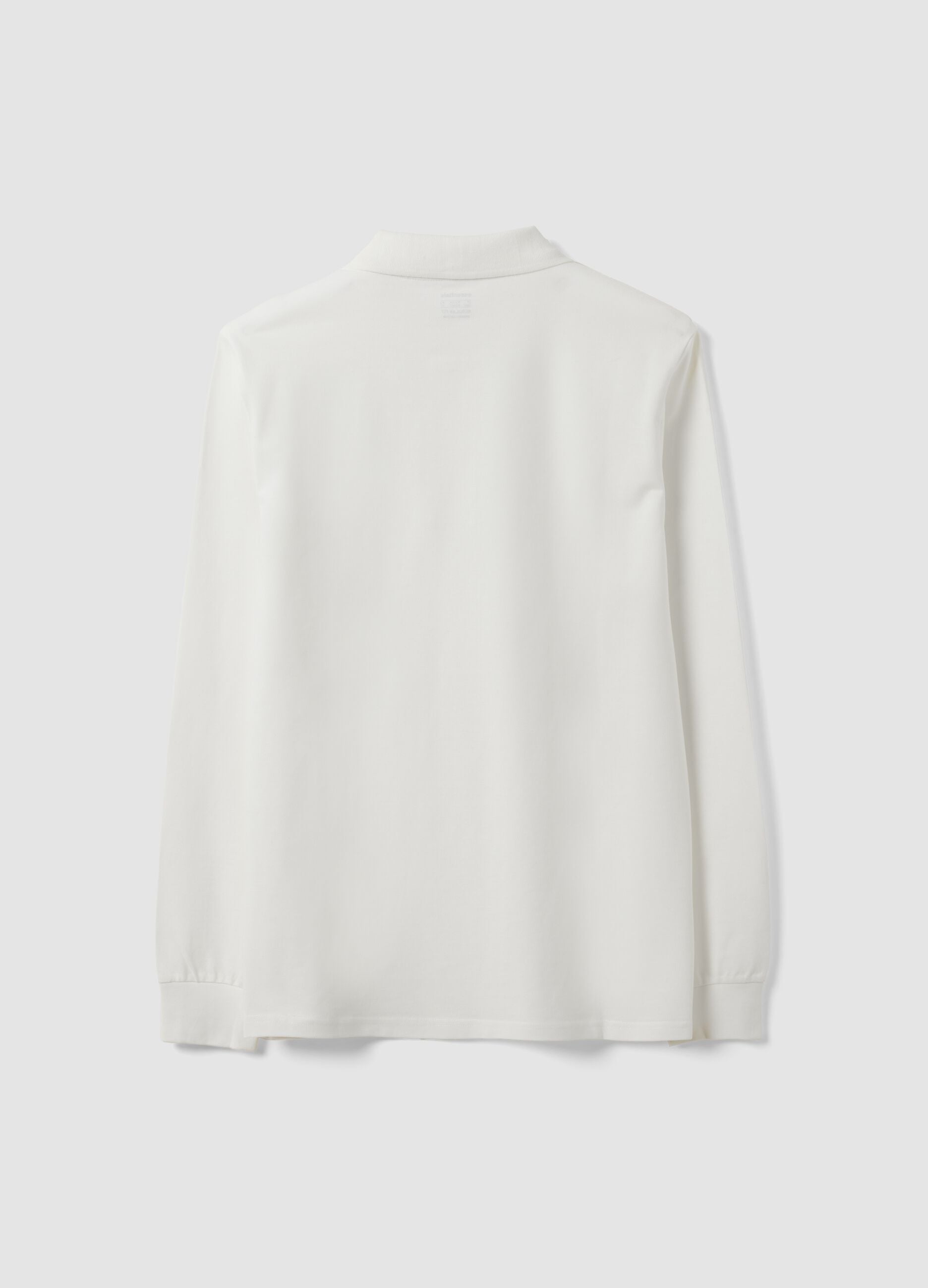 White long-sleeved organic cotton piqu&eacute; polo shirt, regular fit