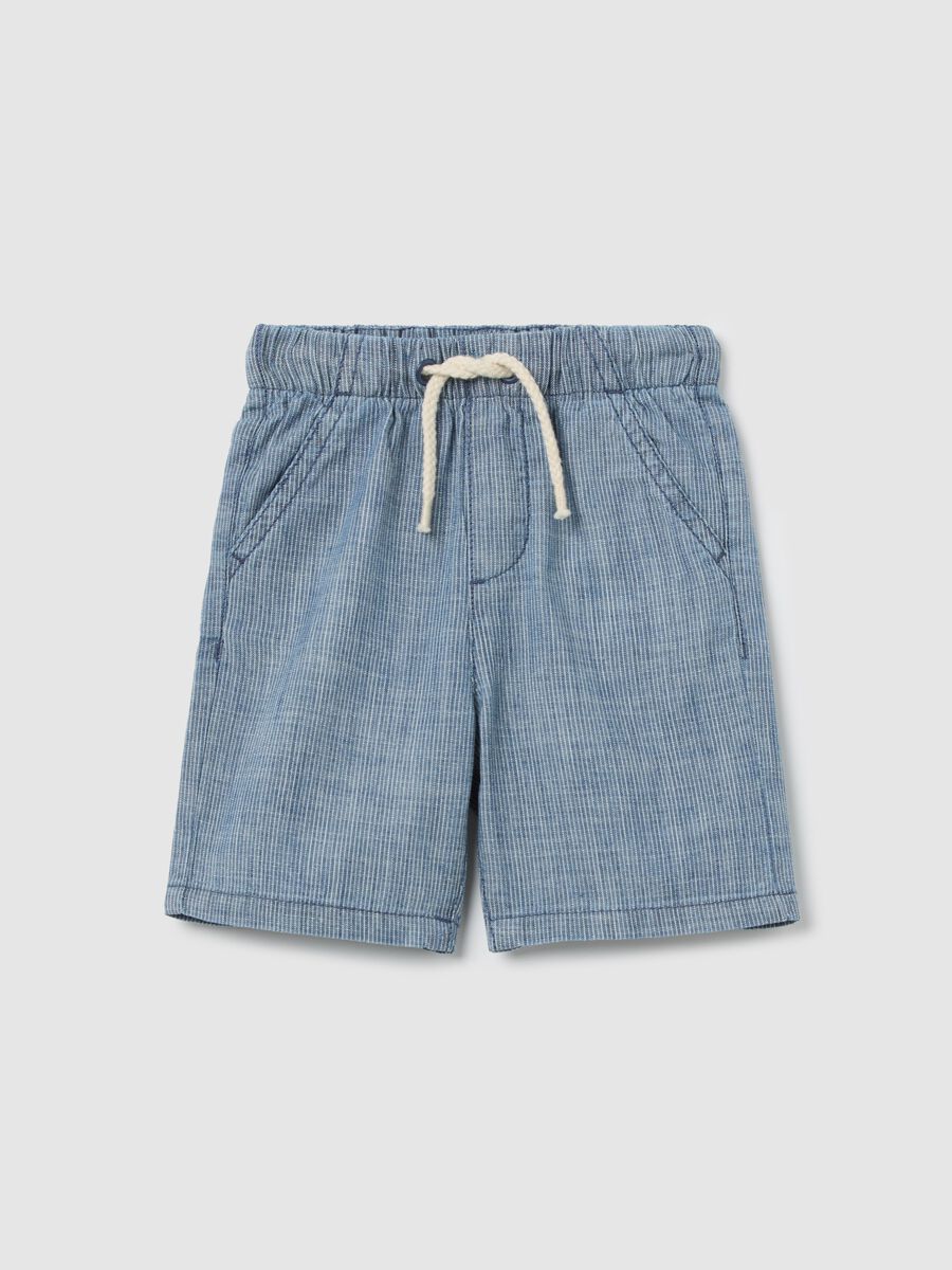 Blue chambray shorts in 100% cotton_0