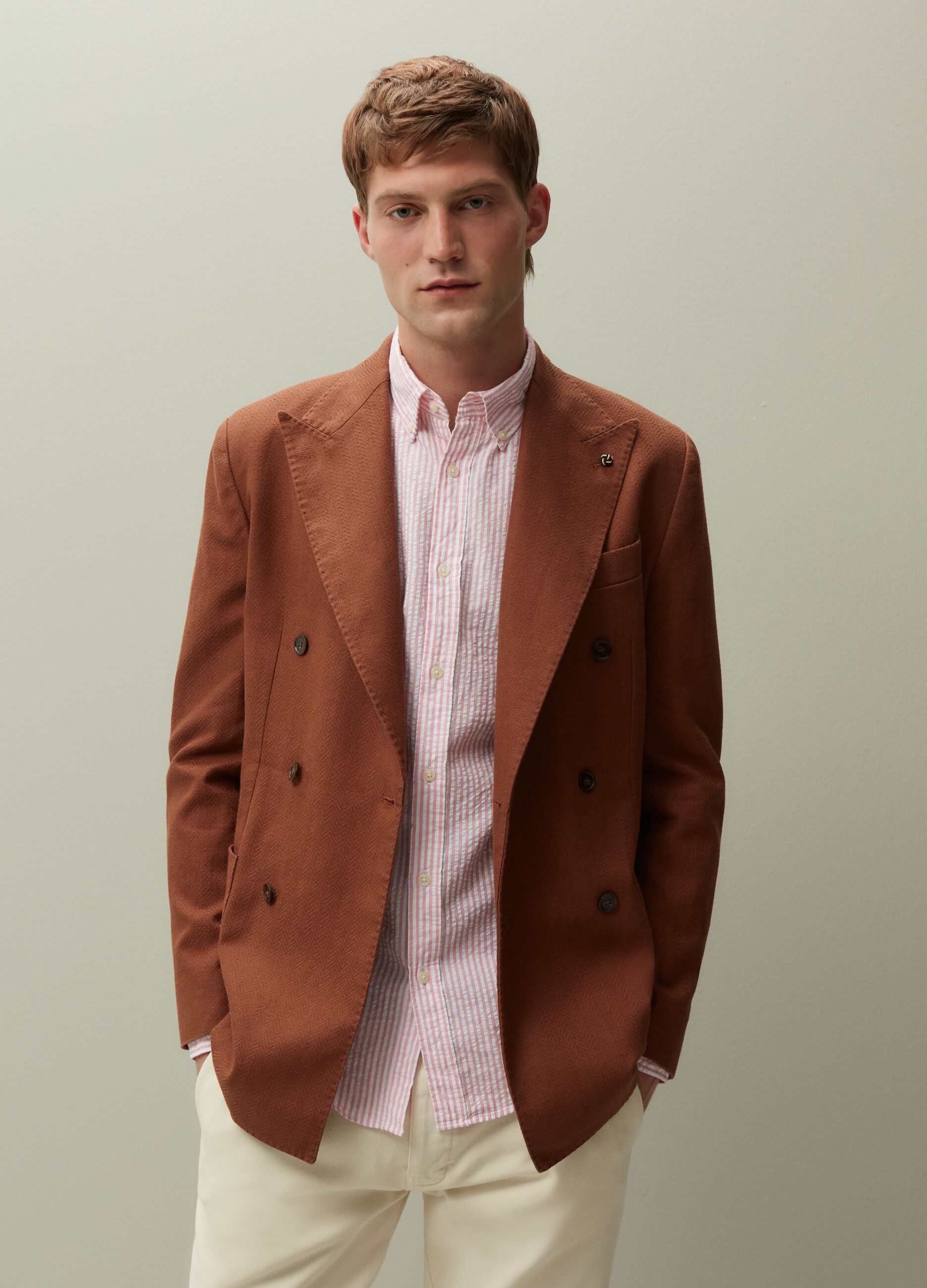 Linen and cotton double-breasted blazer