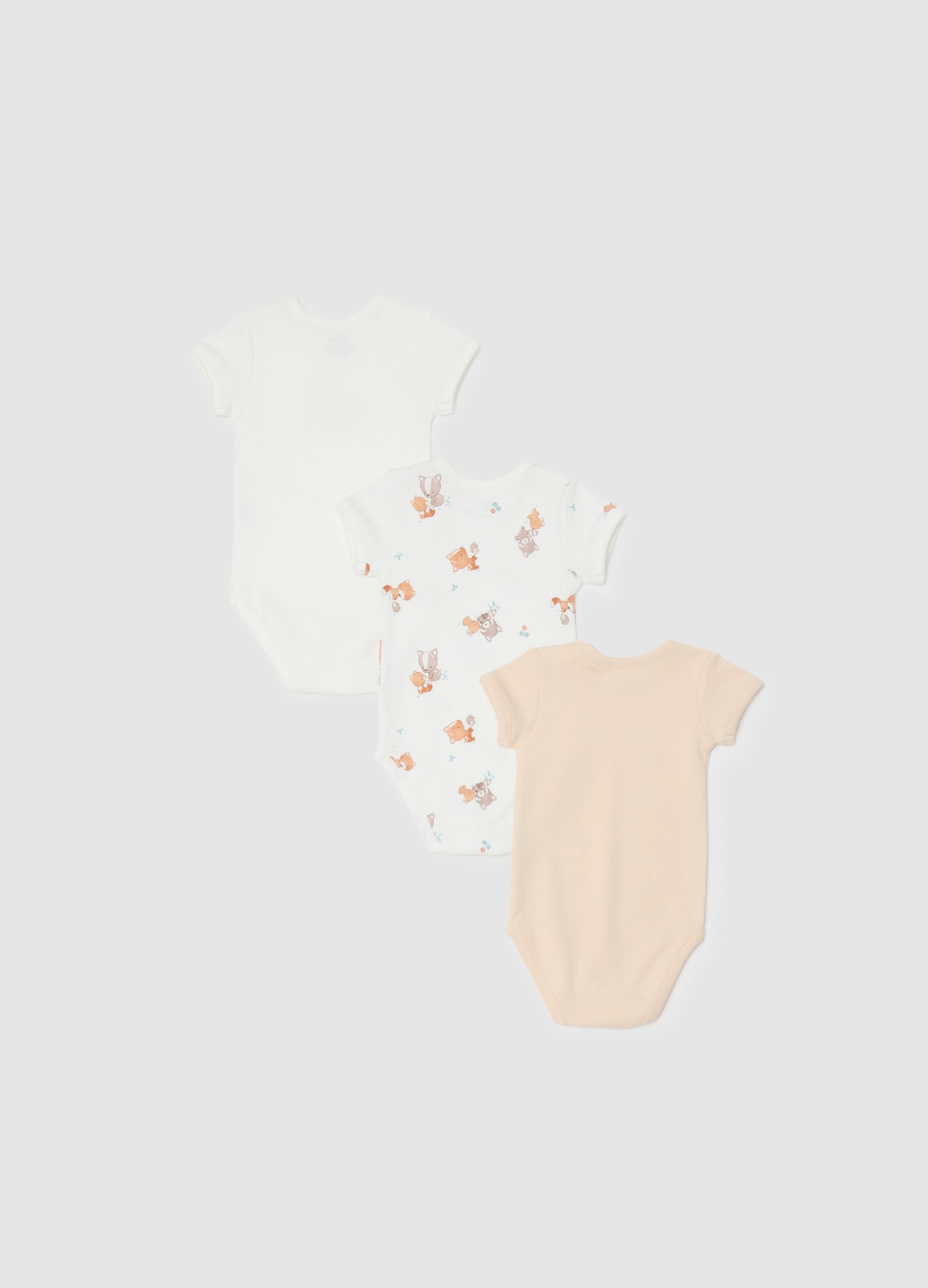 Multi-coloured pure cotton unisex baby bodysuit tripack set
